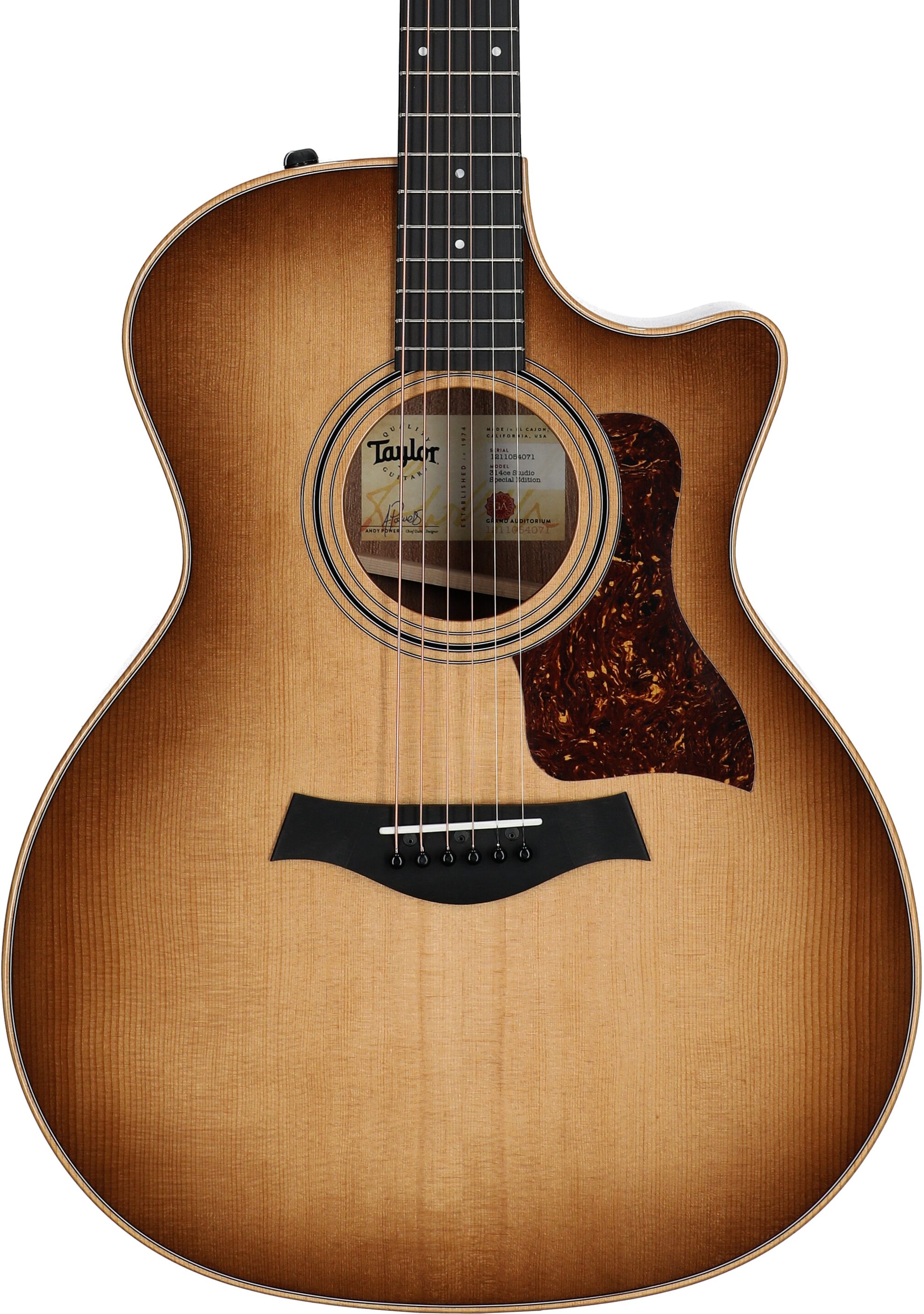 Taylor 314ce Studio Acoustic-Electric Guitar (with Gig Bag), Shaded Edge Burst, Body Straight Front