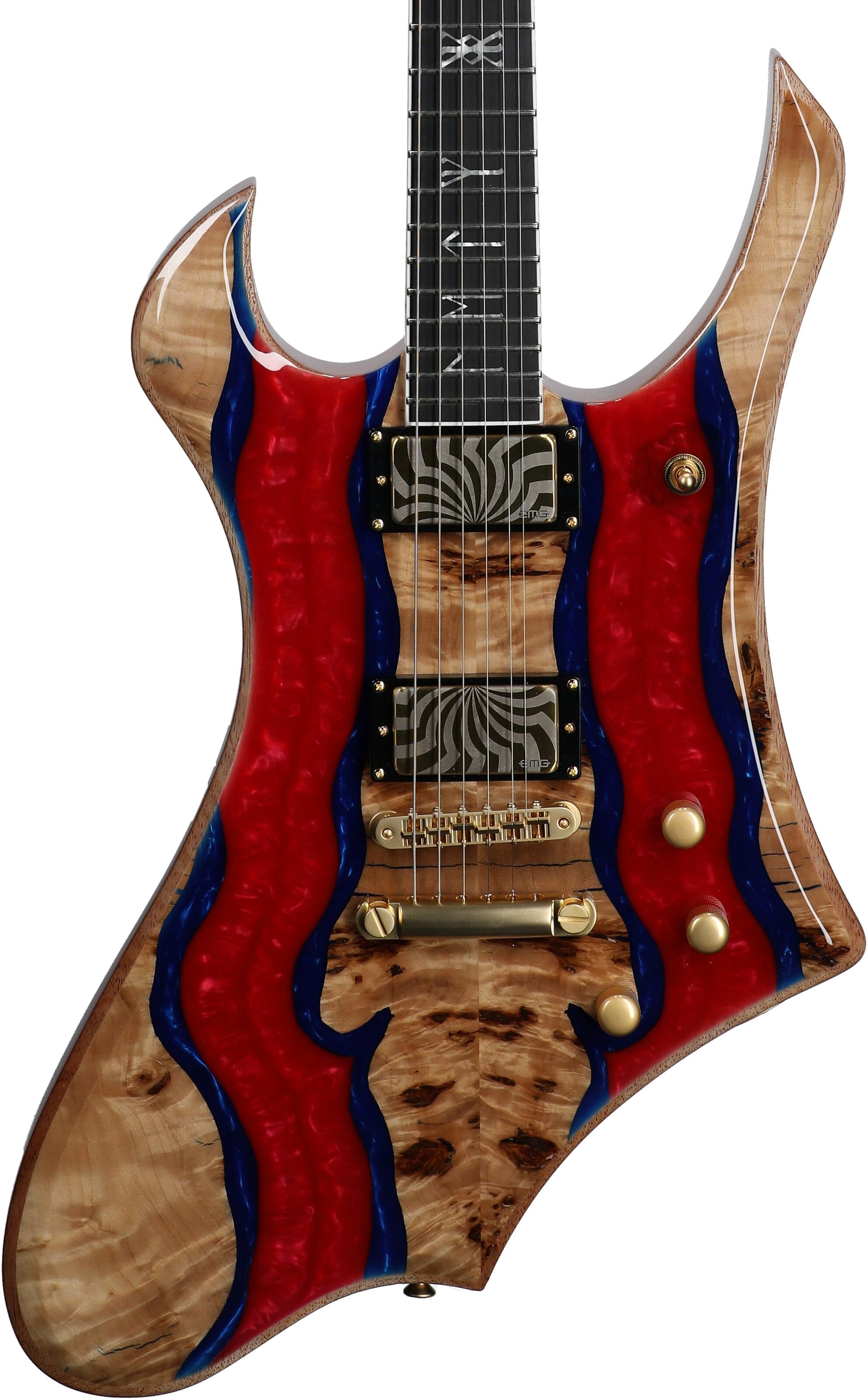 Wylde Audio Goregehn Electric Guitar, Blood River Burl, Body Straight Front