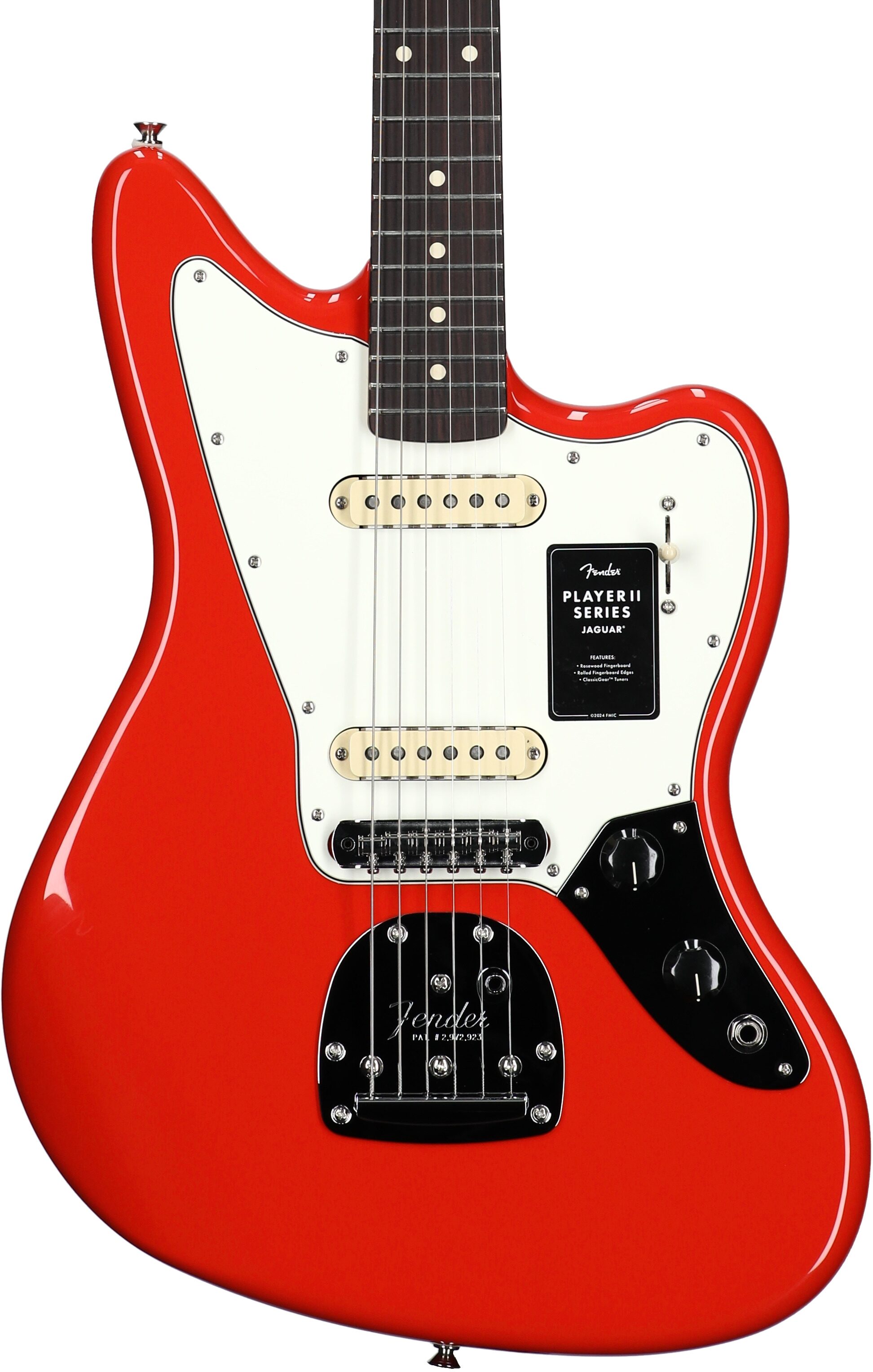 Fender Player II Jaguar Electric Guitar, with Rosewood Fingerboard, Coral Red, Body Straight Front