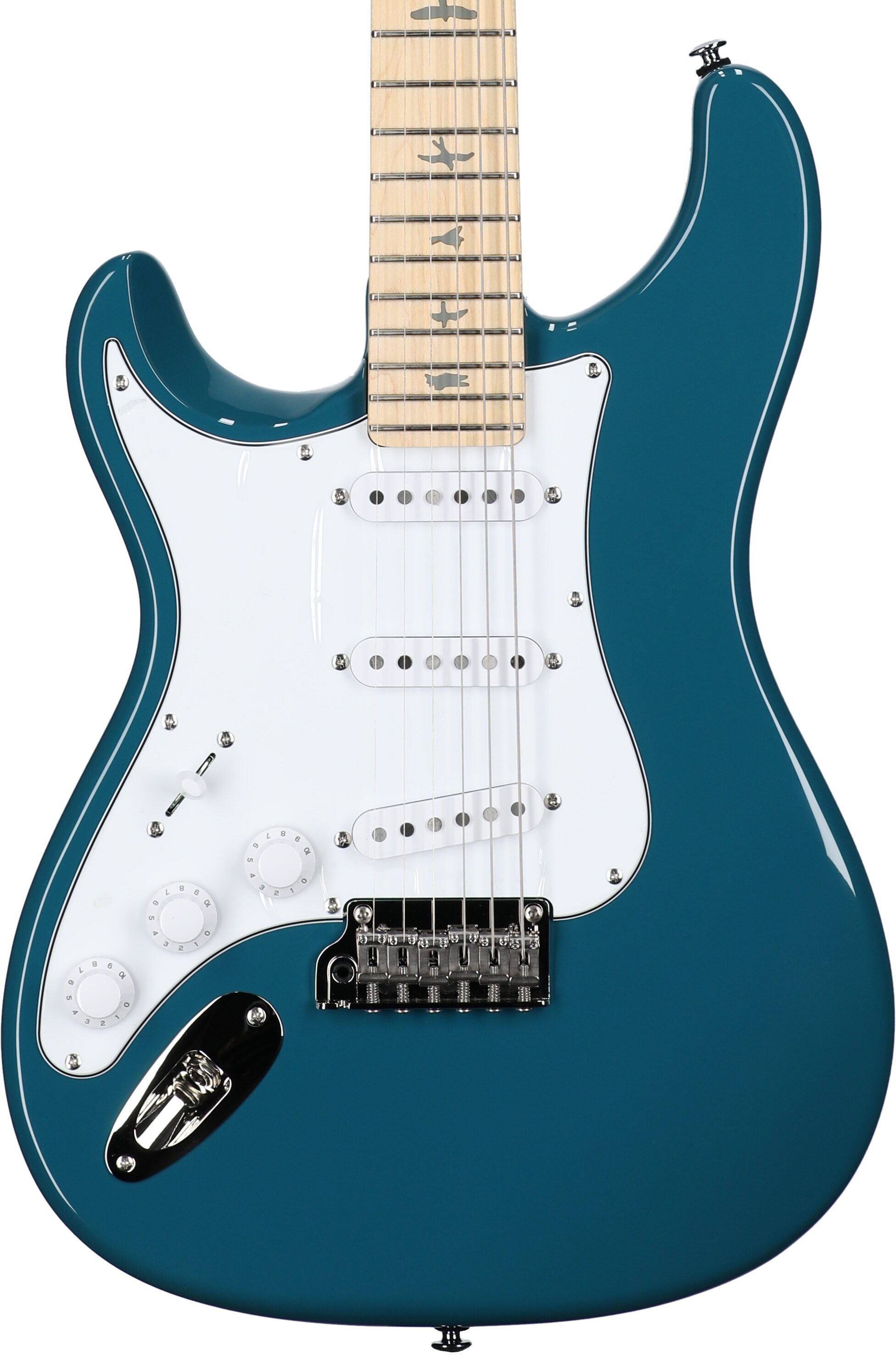 PRS Paul Reed Smith SE Silver Sky Electric Guitar, Left-Handed, Maple Fretboard (with Gig Bag), Nylon Blue, Body Straight Front