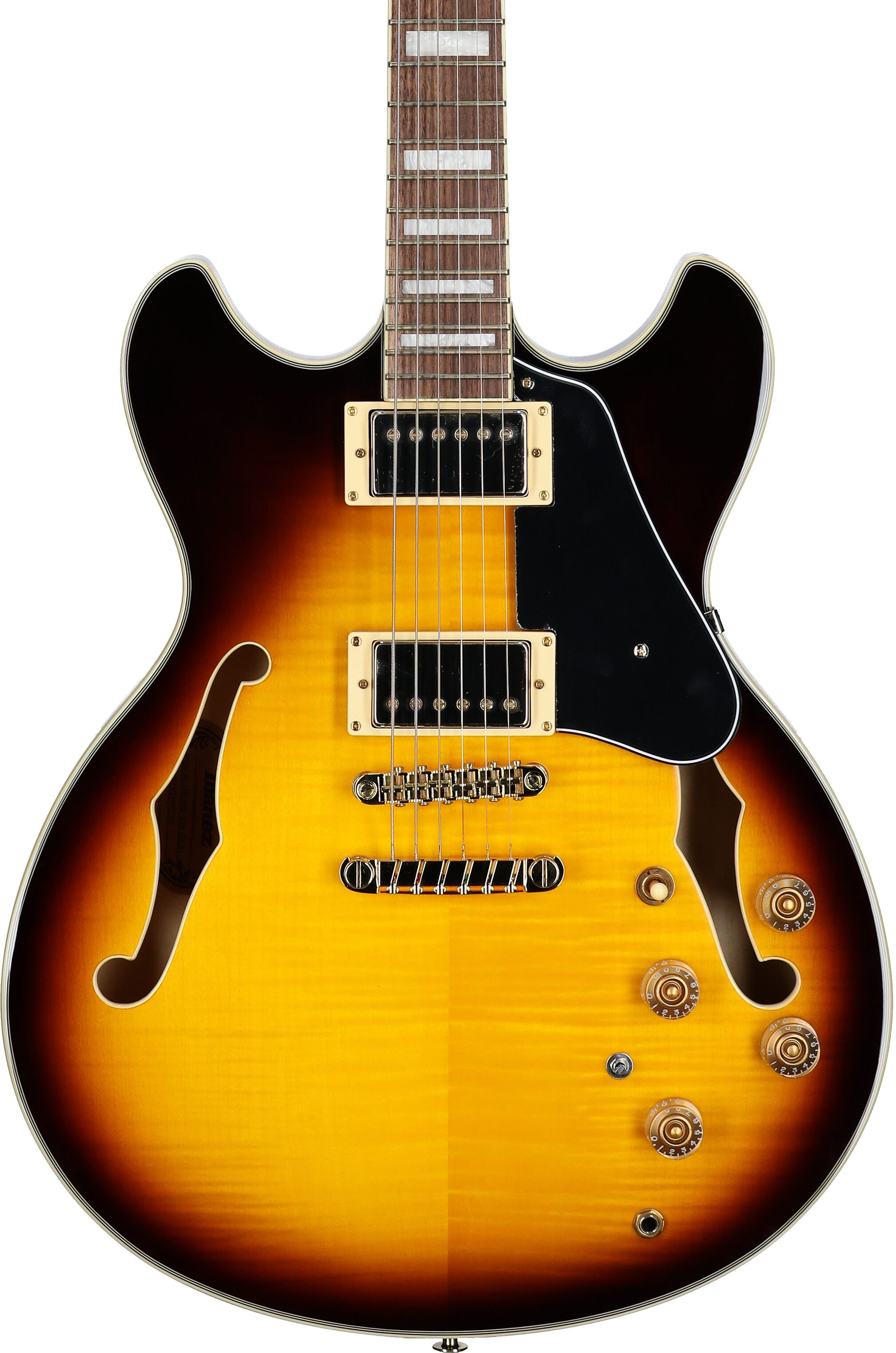 Ibanez JSM10EM John Scofield Electric Guitar, Two-Tone Burst, Body Straight Front