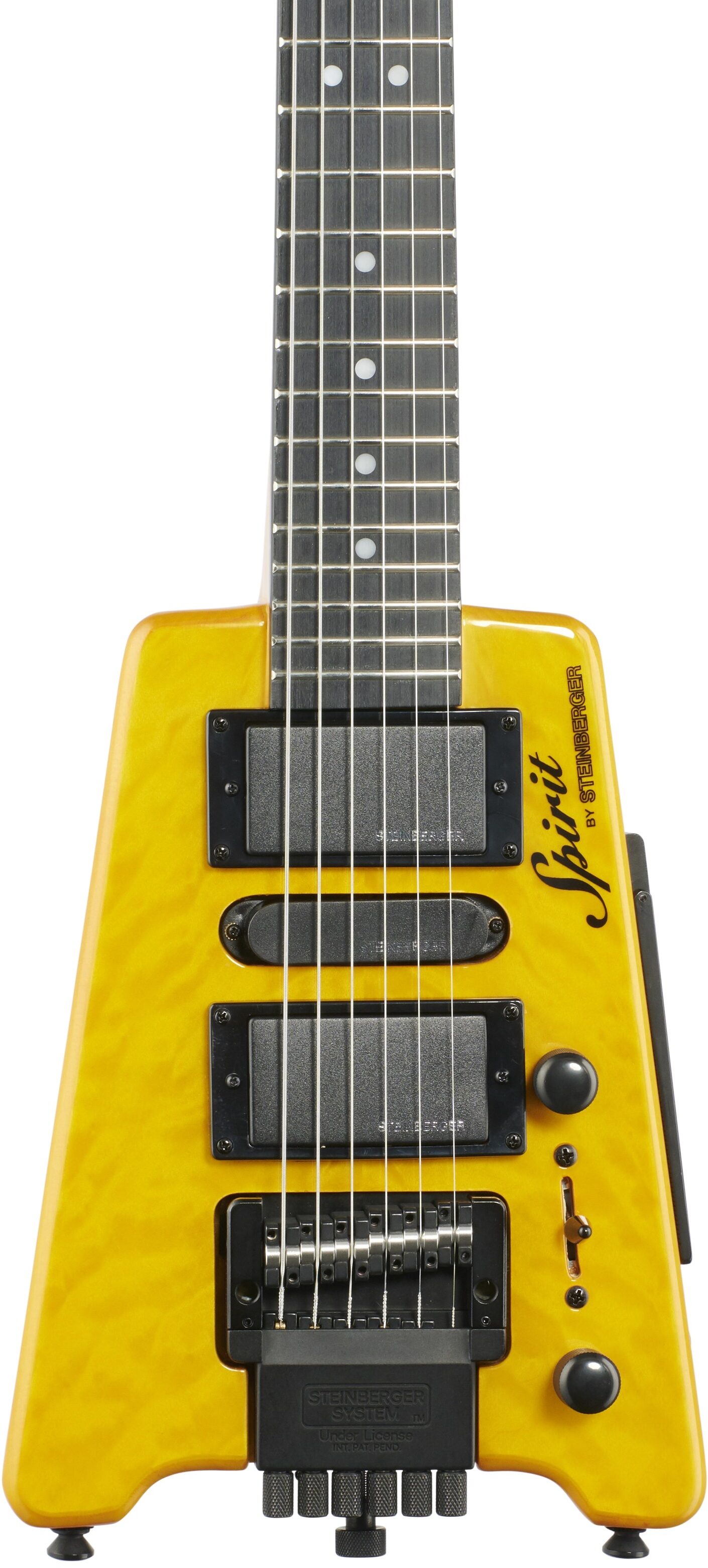 Steinberger GT-PRO Quilt Deluxe Electric Guitar (with Gig Bag), Transparent Amber, Body Straight Front