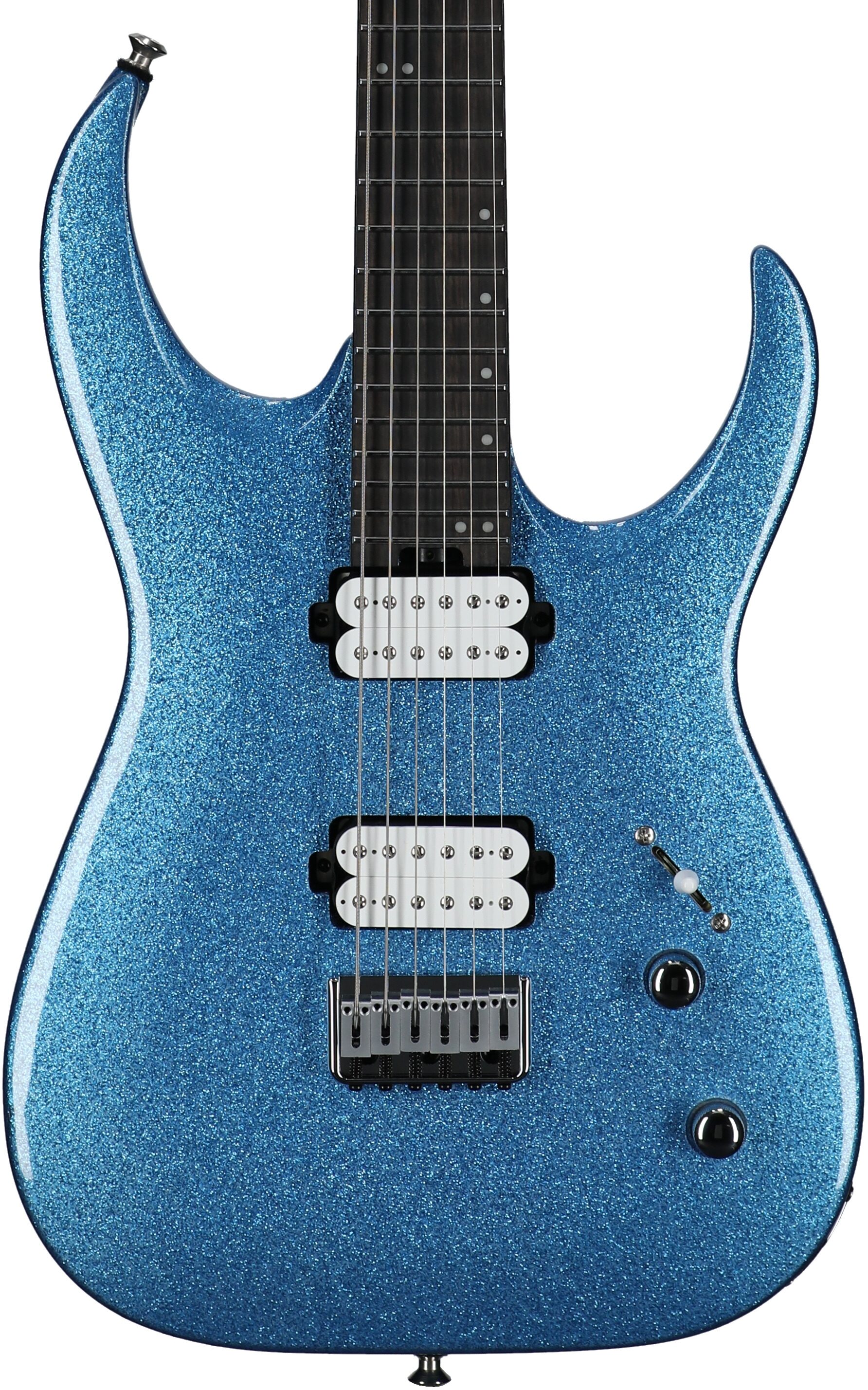 Jackson Pro Series Signature Misha Mansoor Juggernaut HT6 Electric Guitar, Caramelized Maple Fingerboard, Blue Sparkle, Body Straight Front