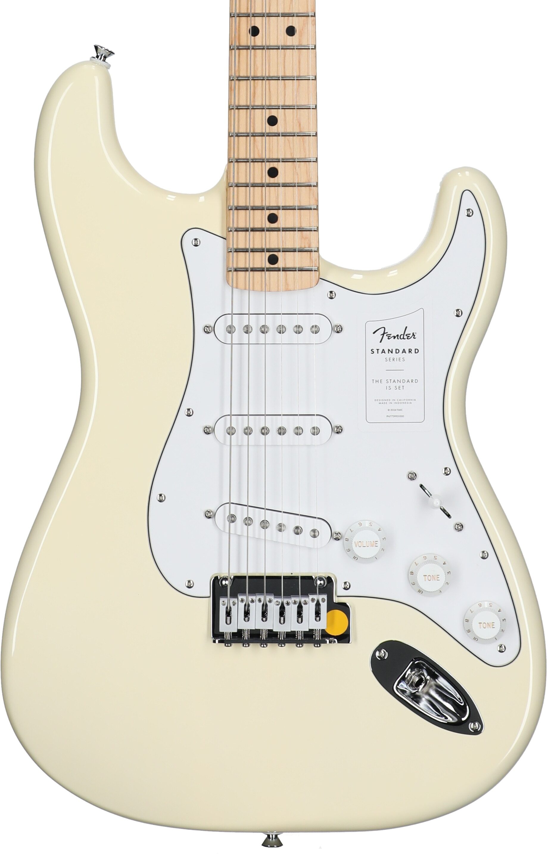 Fender Standard Stratocaster Electric Guitar, Maple Fingerboard, Olympic White, Body Straight Front