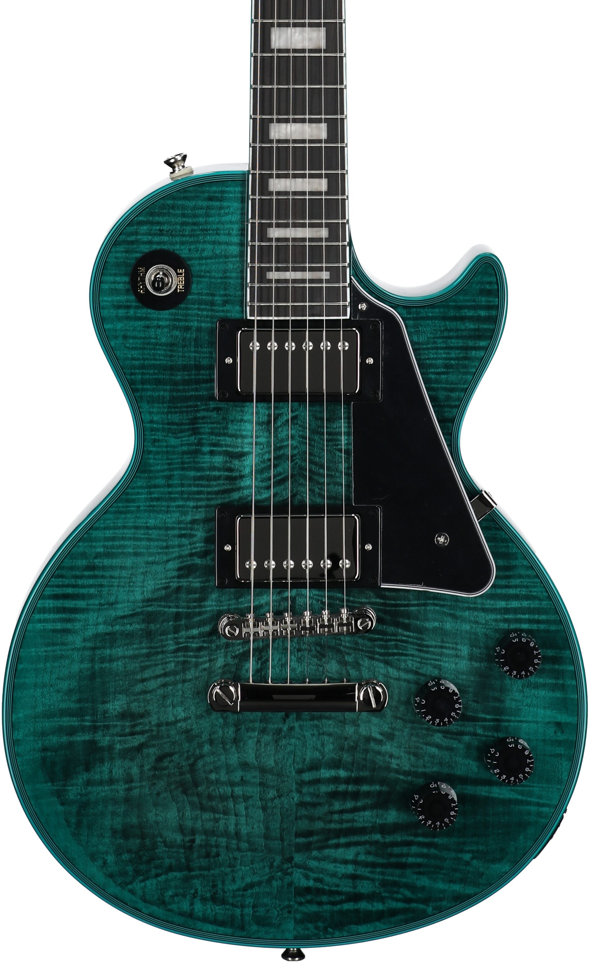 Epiphone Exclusive Inspired by Gibson Les Paul Custom Widow Electric Guitar (with Gig Bag), Peacock Green, Body Straight Front