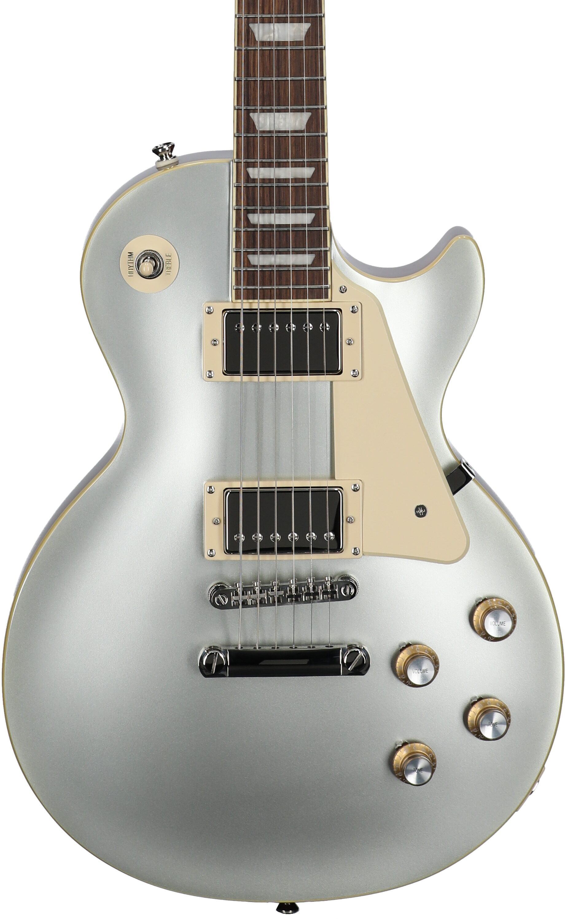 Epiphone Inspired by Gibson Les Paul Standard '60s Electric Guitar (with Gig Bag), Silver Mist, Body Straight Front
