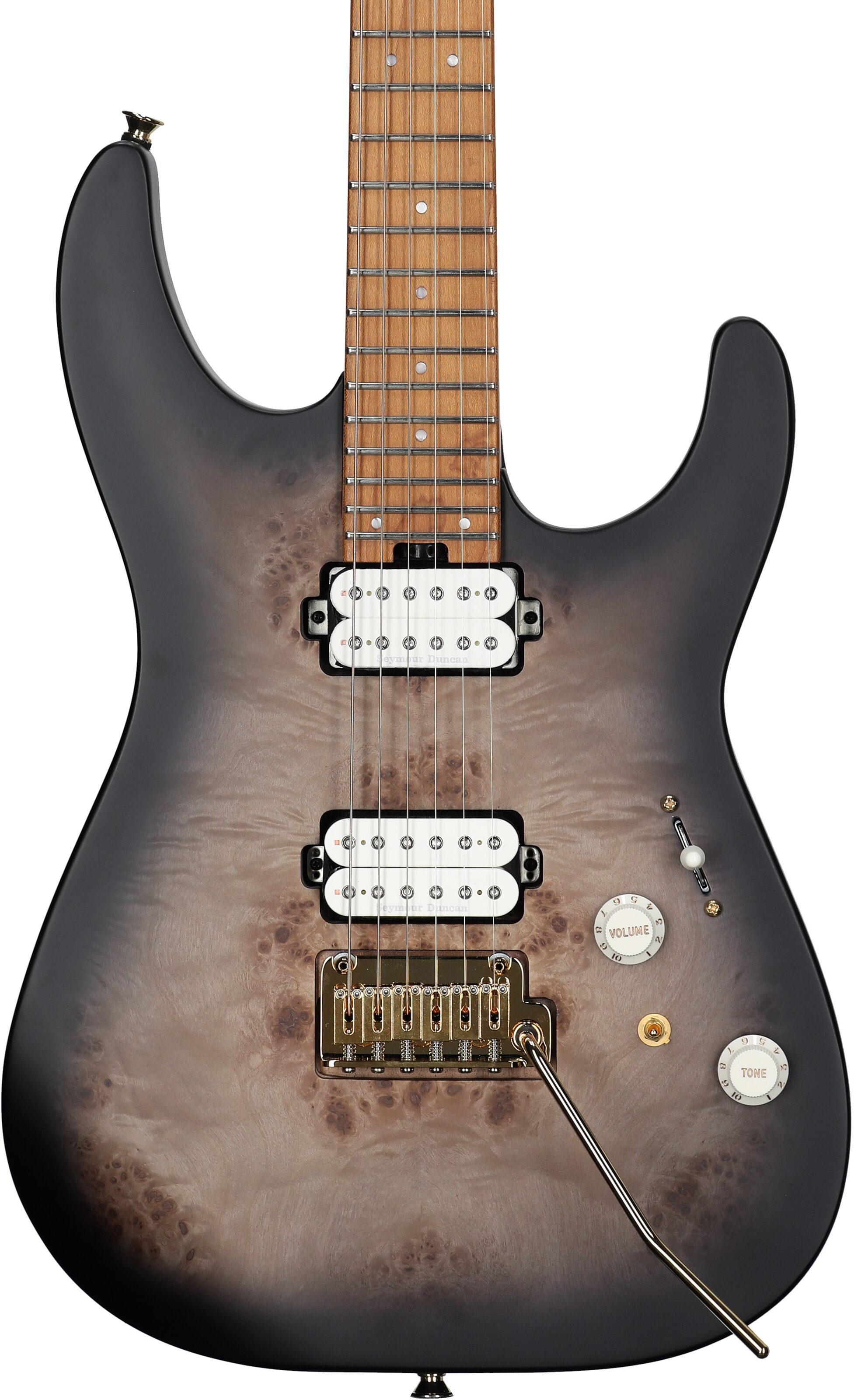 Charvel Pro-Mod DK24 HH 2PT CM Electric Guitar, with Maple Fingerboard, Transparent Black Burst, Body Straight Front