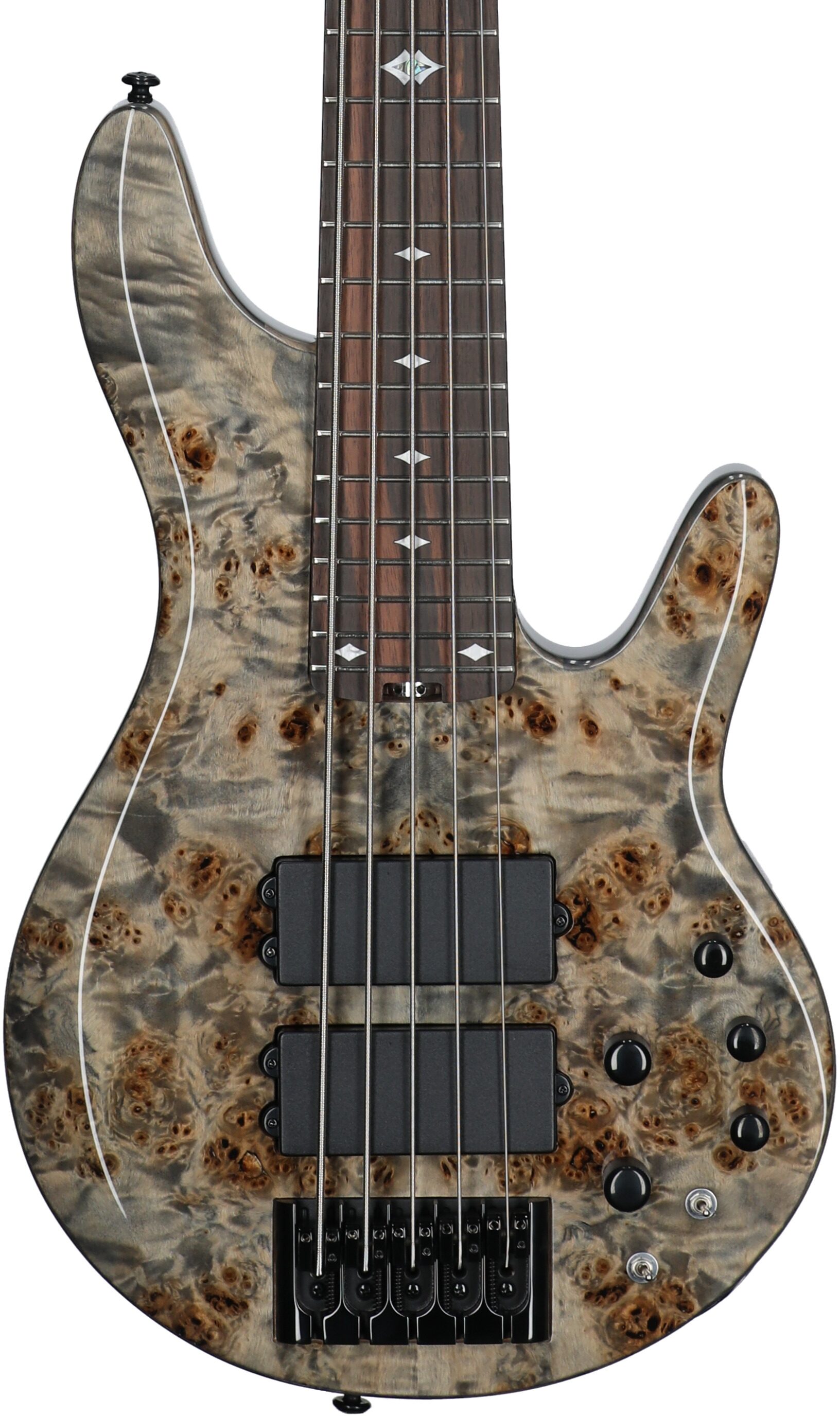 Michael Kelly Pinnacle 5 Custom Electric Bass Guitar, 5-String, Grey Burl, Body Straight Front