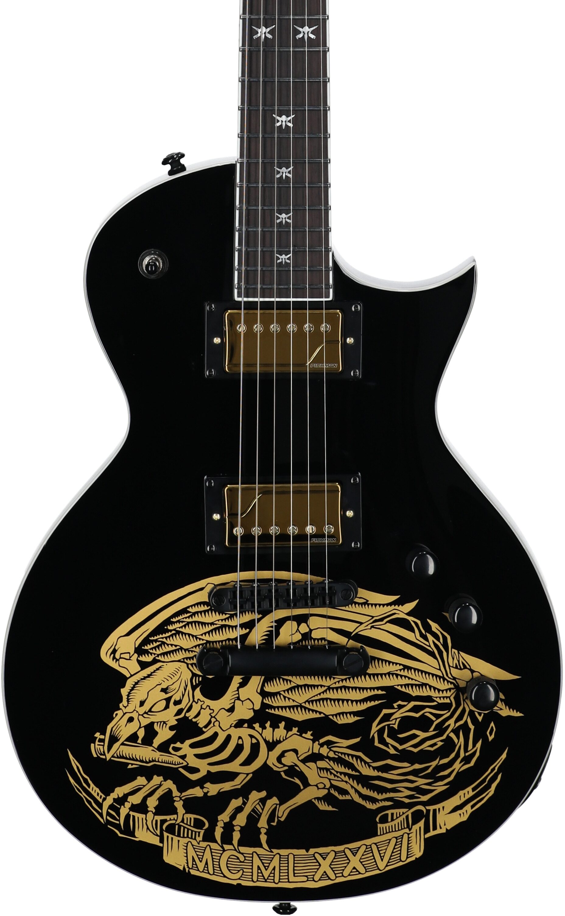 ESP LTD Will Adler Warbird Electric Guitar, Black and Gold, Body Straight Front