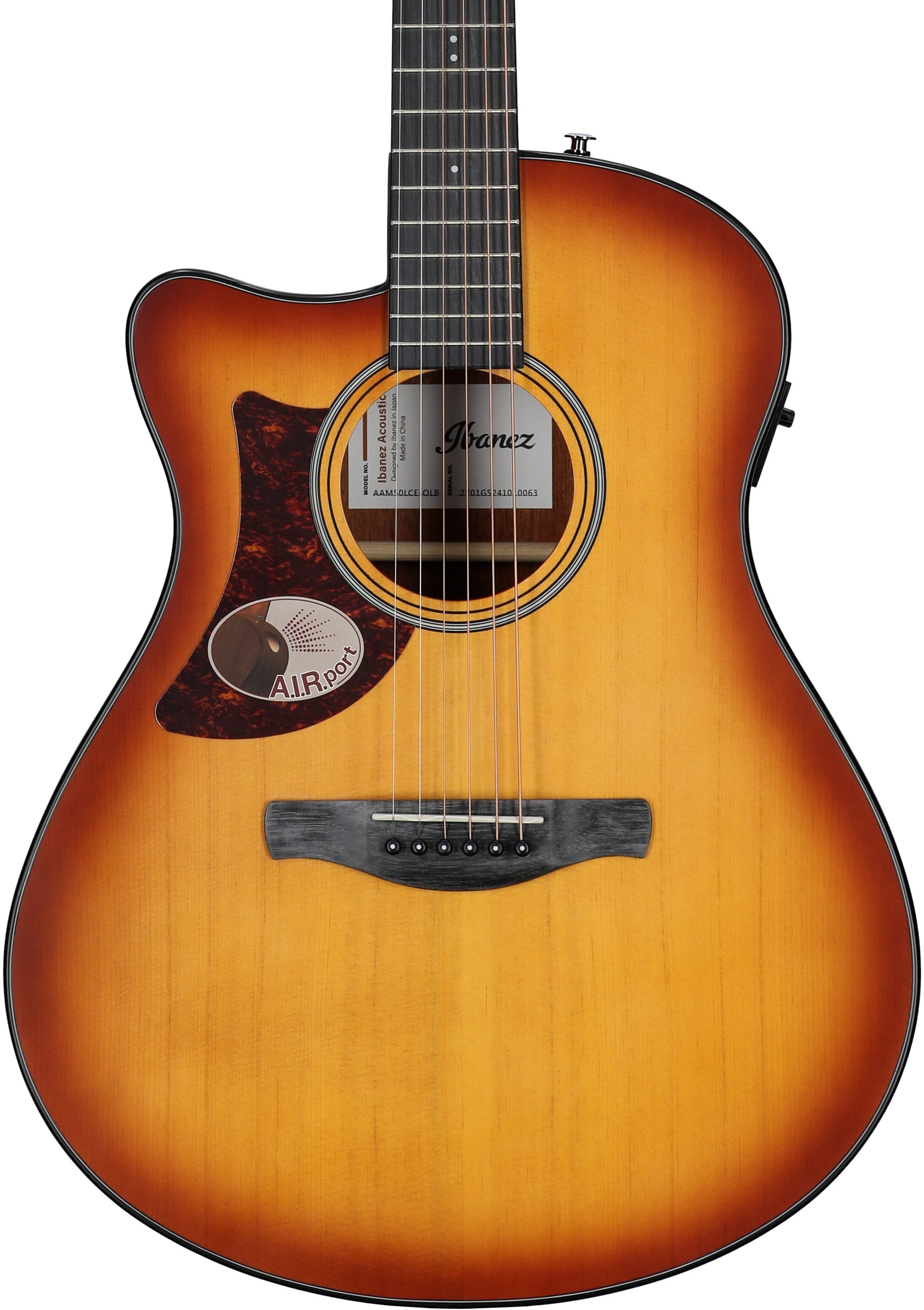 Ibanez AAM50LCE Advance Acoustic-Electric Guitar, Left-Handed, Open Pore Light Burst Sunburst, Body Straight Front