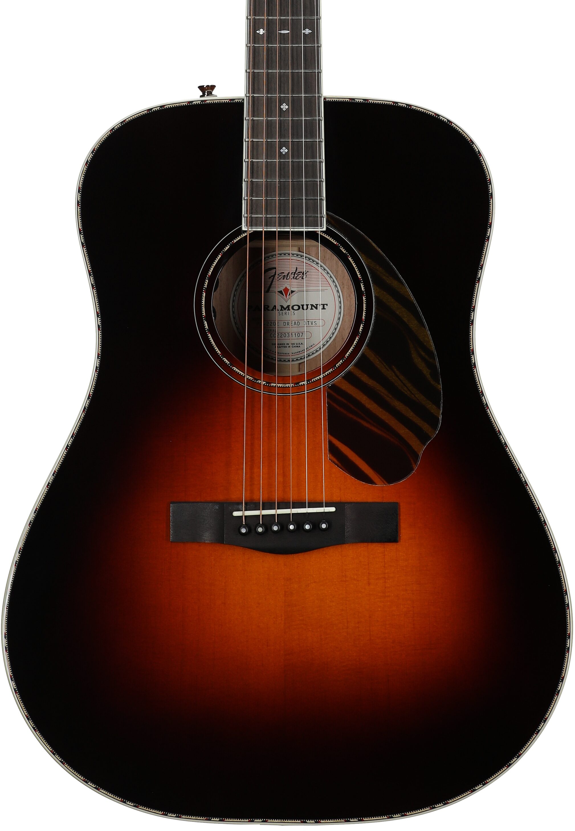 Fender Paramount PD-220E Dreadnought Acoustic-Electric Guitar (with Case), Three-Tone Vintage Sunburst, Open Box (Very Good), Body Straight Front