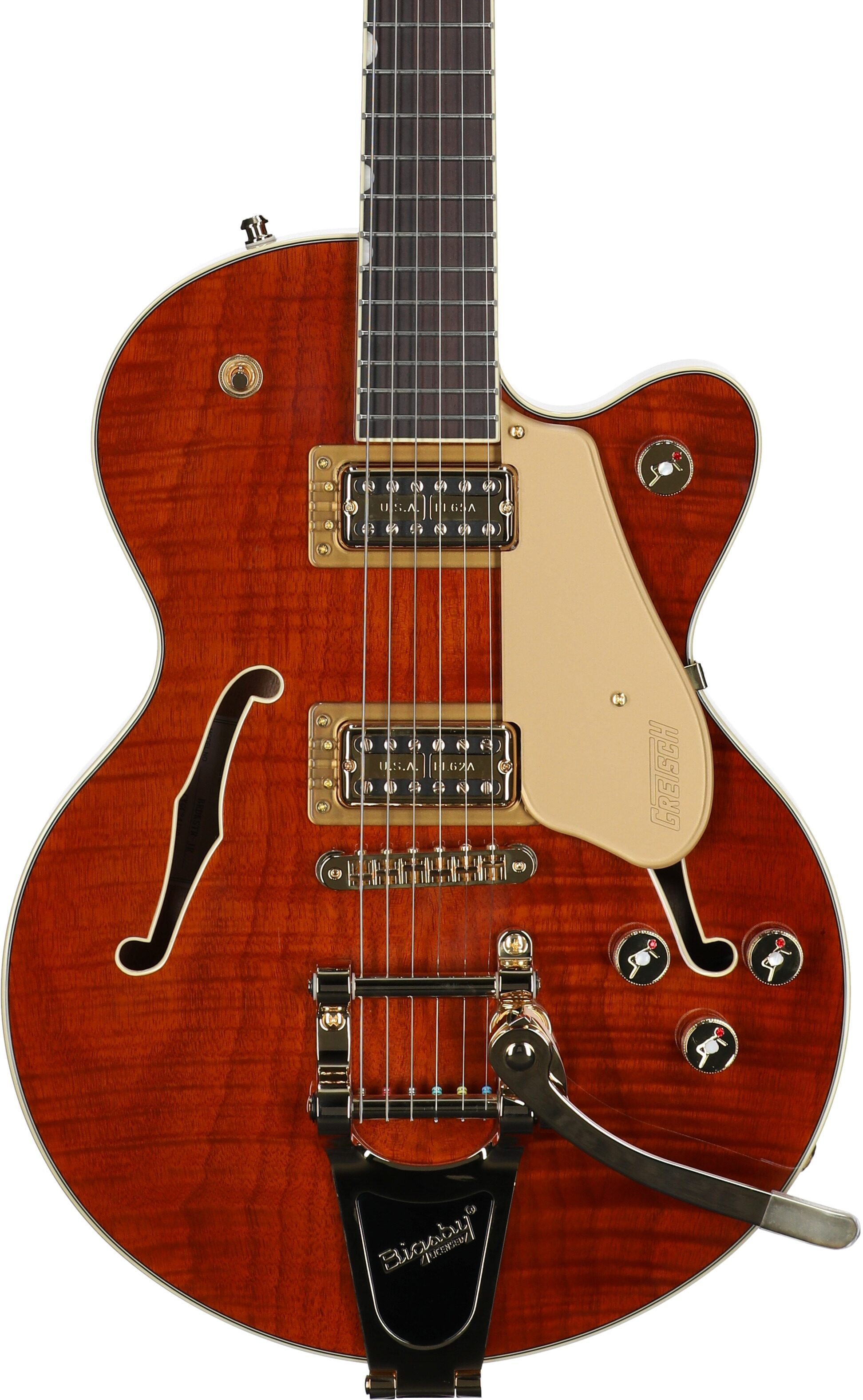 Gretsch Limited Edition Electromatic Broadkaster Center Block Jr. Electric Guitar, Flame Okoume, Body Straight Front
