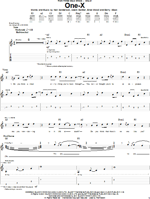 One-X - Guitar TAB | zZounds