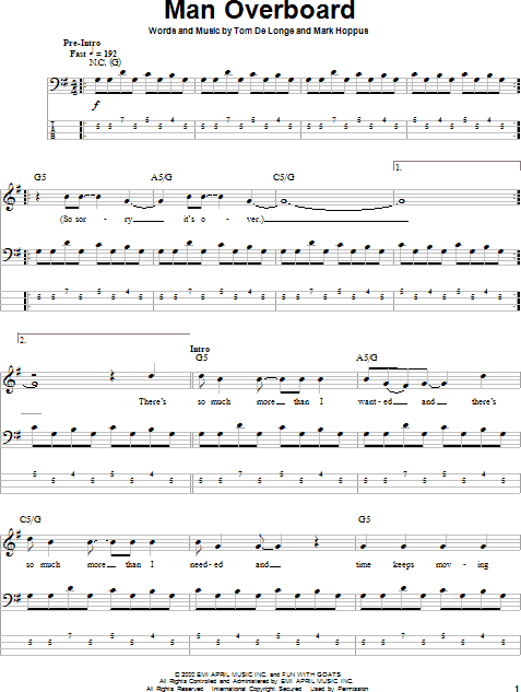 Man Overboard - Bass Tab