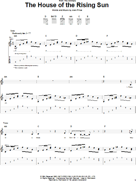 The House Of The Rising Sun - Guitar TAB | zZounds