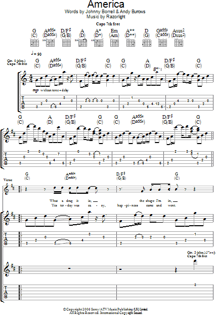 America: Free Lead Sheets and Easy Guitar Tabs