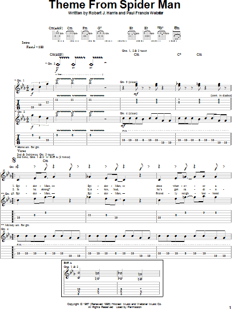 Theme From Spider-Man (Guitar Tab) - Print Sheet Music Now