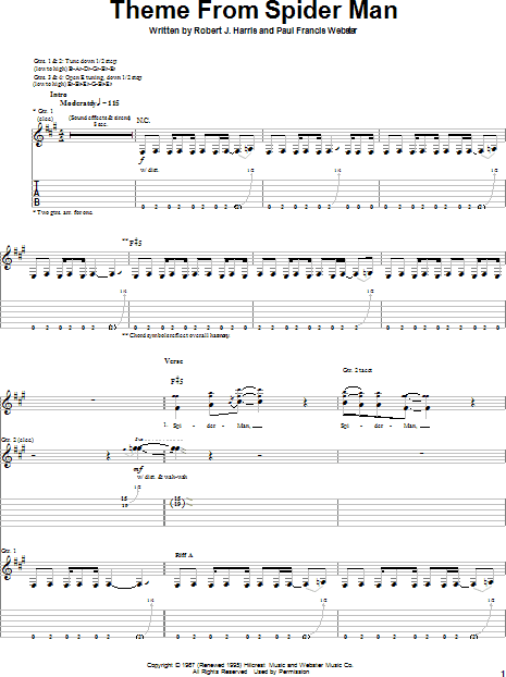 Theme From Spider-Man Sheet Music | Aerosmith | Guitar Tab