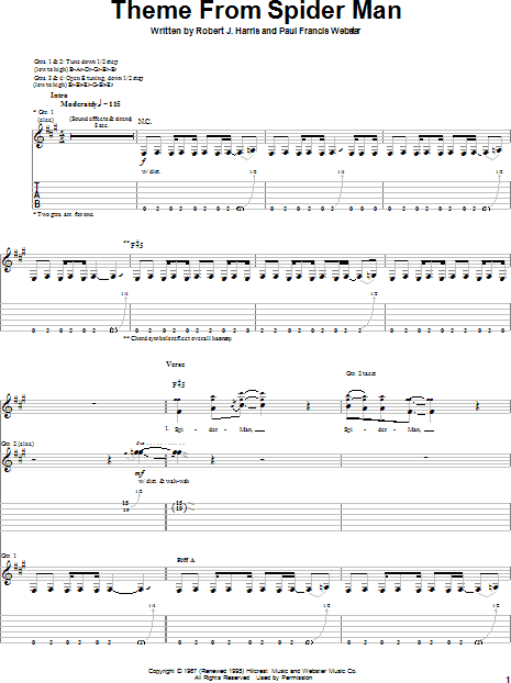 Spectacular Spider-Man Theme (Guitar Tab) Sheet music for Guitar (Solo)