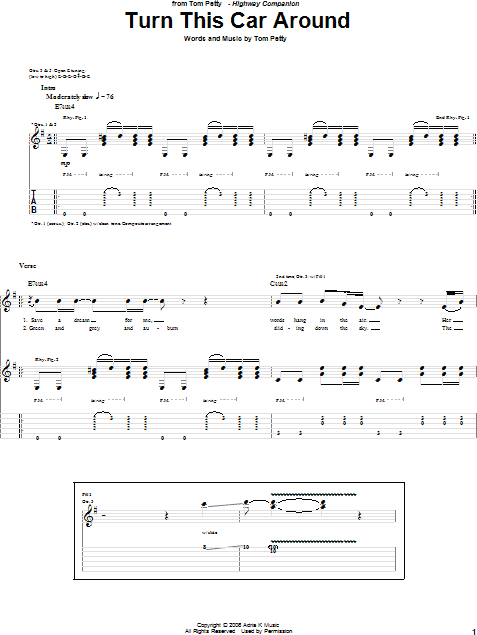 Turn This Car Around - Guitar TAB, New, Main