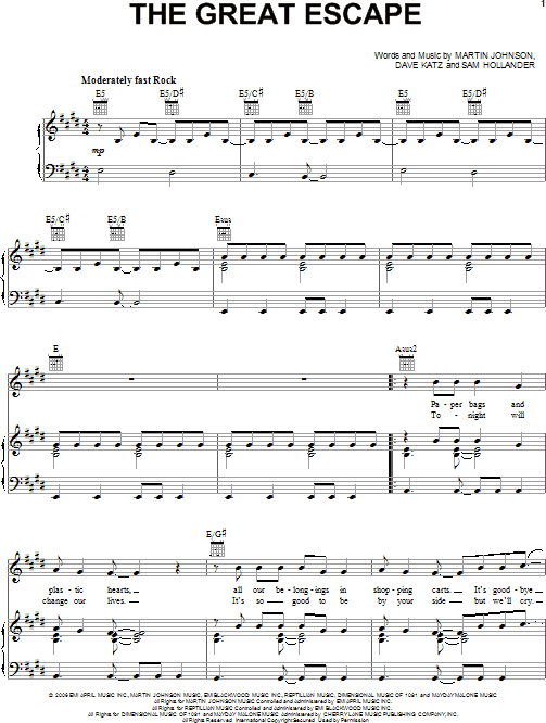 The Great Escape - Piano/Vocal/Guitar, New, Main