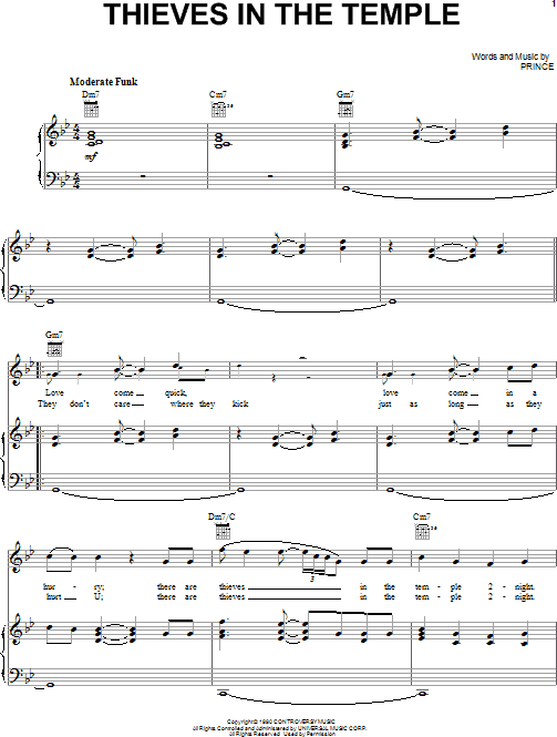 Thieves In The Temple - Piano/Vocal/Guitar, New, Main