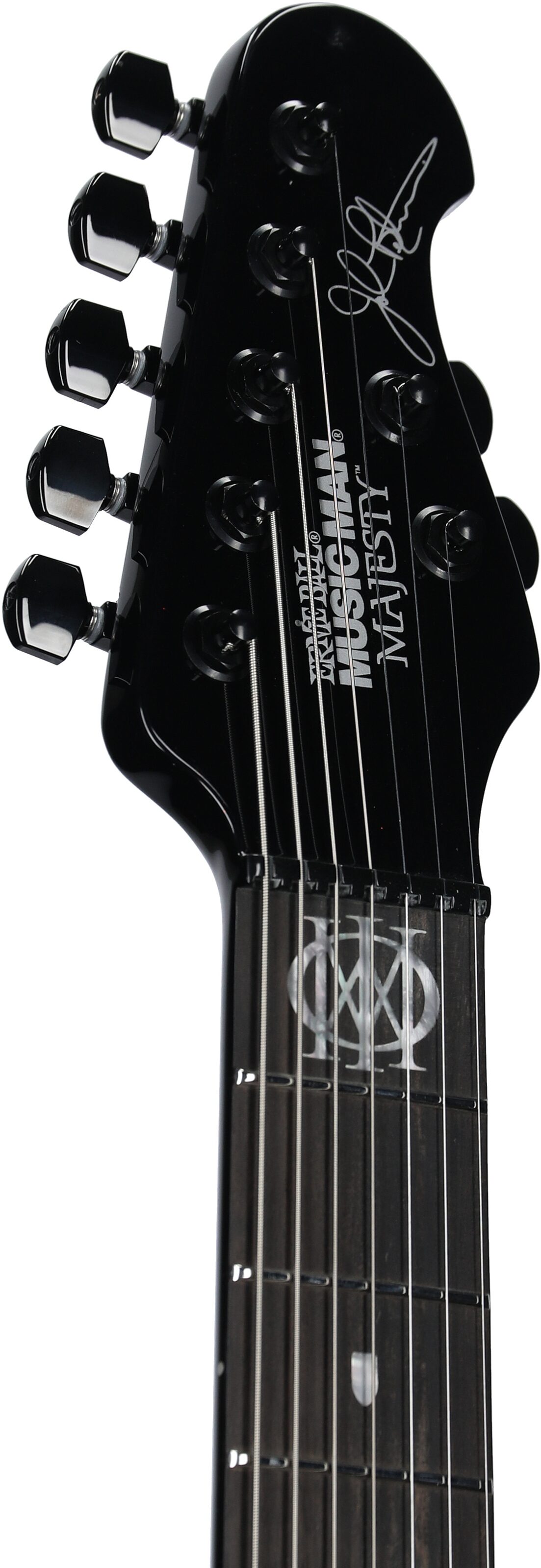 Ernie Ball Music Man John Petrucci Majesty 7-String Electric Guitar (with Case), Sanguine, Serial Number M016094, Headstock Left Front
