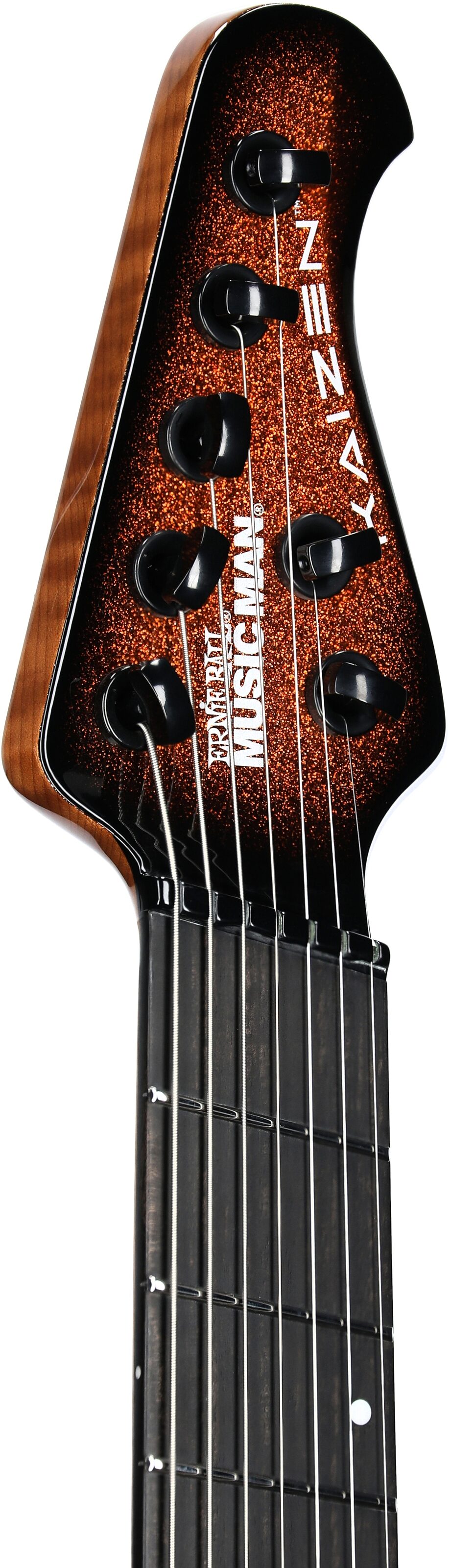 Ernie Ball Music Man Kaizen 7 Electric Guitar (with Case), Ember Burst, Serial Number S10101, Headstock Left Front
