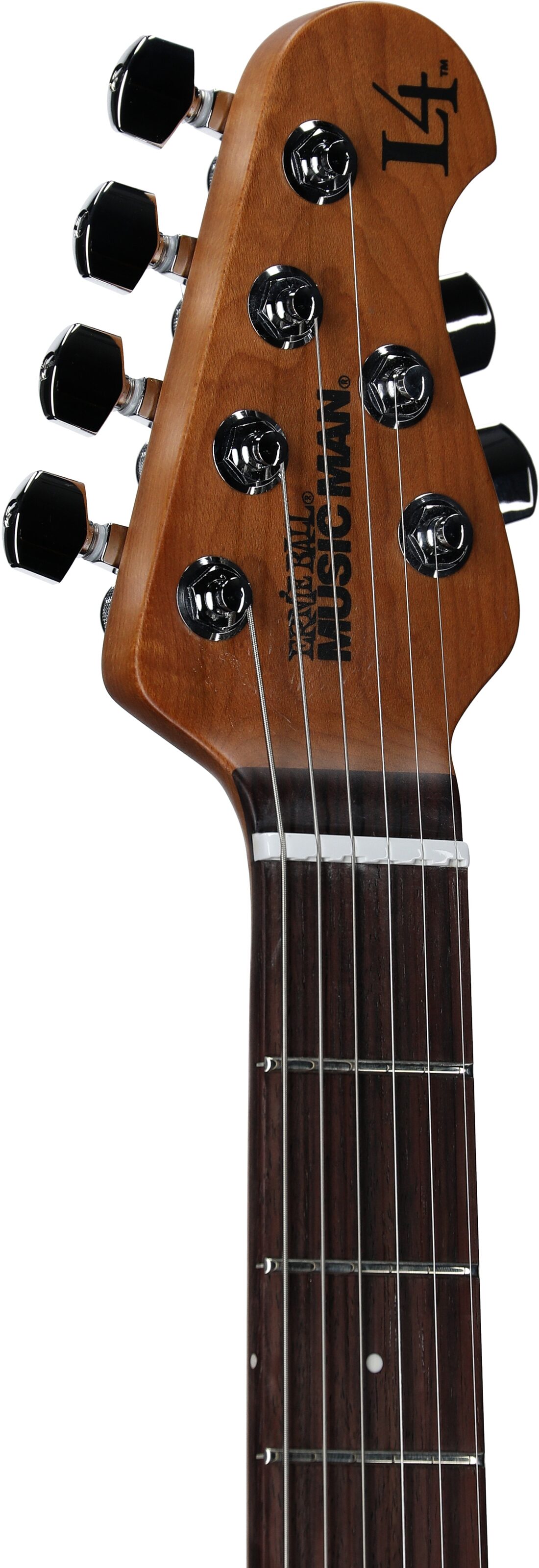 Ernie Ball Music Man Maple Top Luke 4 HH Electric Guitar (with Gig Bag), Gator Burst, Serial Number H05029, Headstock Left Front