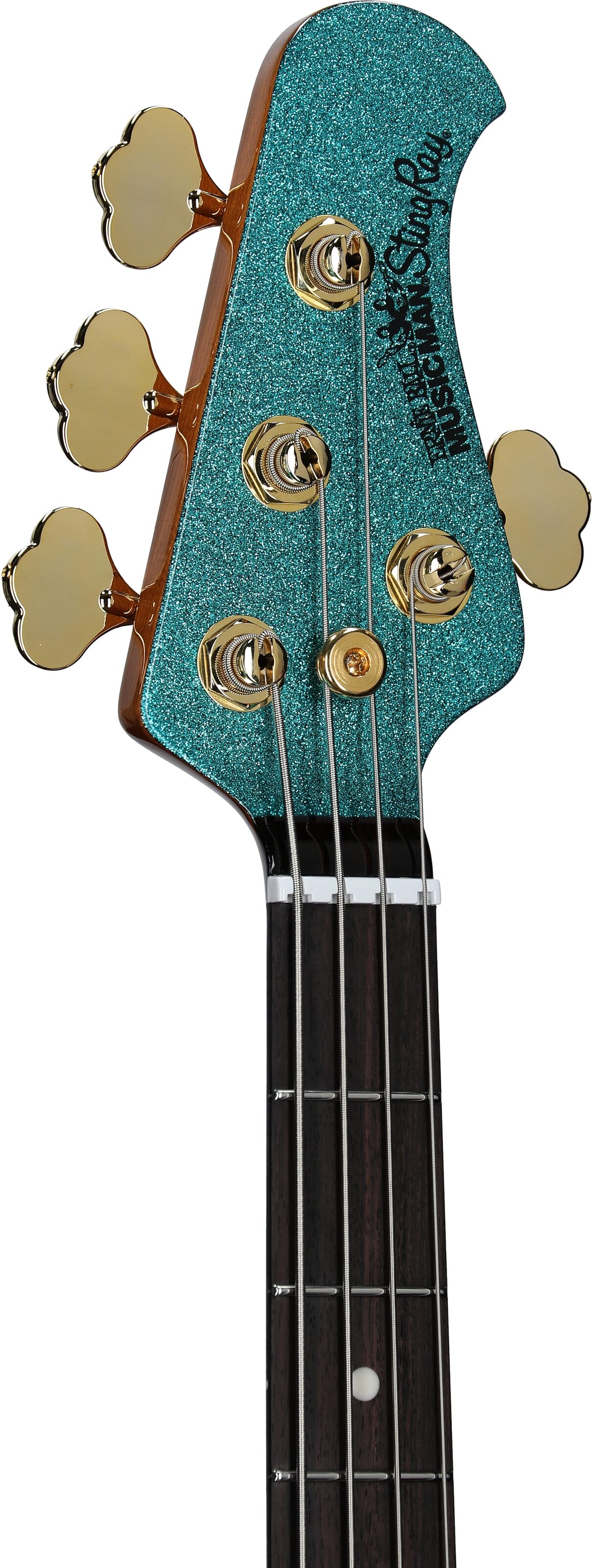Ernie Ball Music Man StingRay Special HH Electric Bass (with Case), Ocean Sparkle, Serial Number K05372, Headstock Left Front