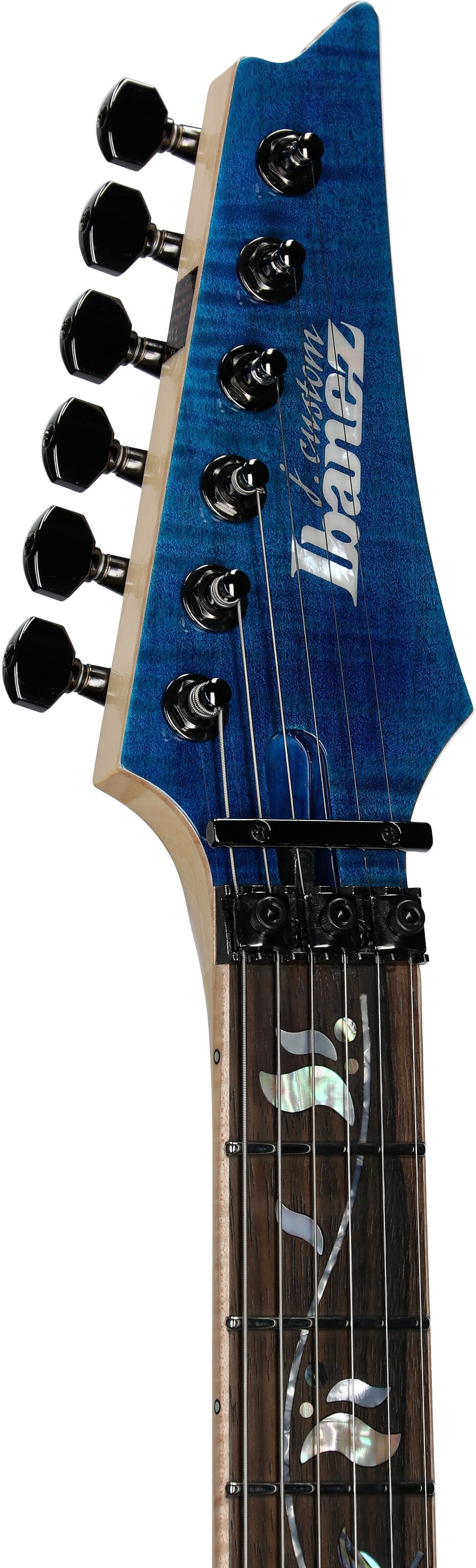 Ibanez RG8570 J Custom Electric Guitar (with Case), Royal Blue Sapphire, Serial Number 210006F2412589, Headstock Left Front