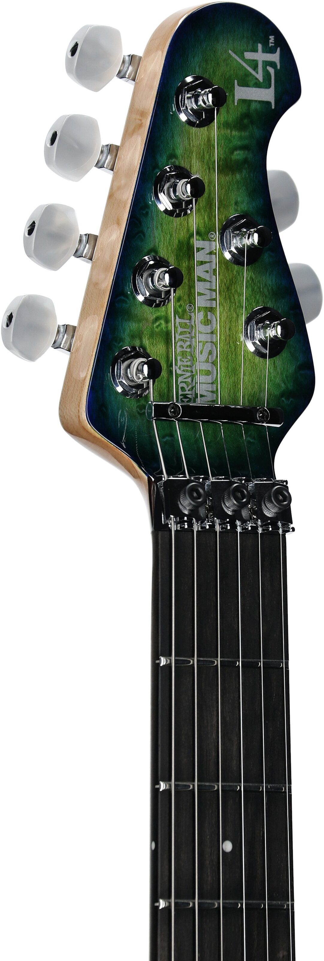 Ernie Ball Music Man BFR Luke 4 HSS Electric Guitar, Green Tide, Serial Number D01346, Headstock Left Front