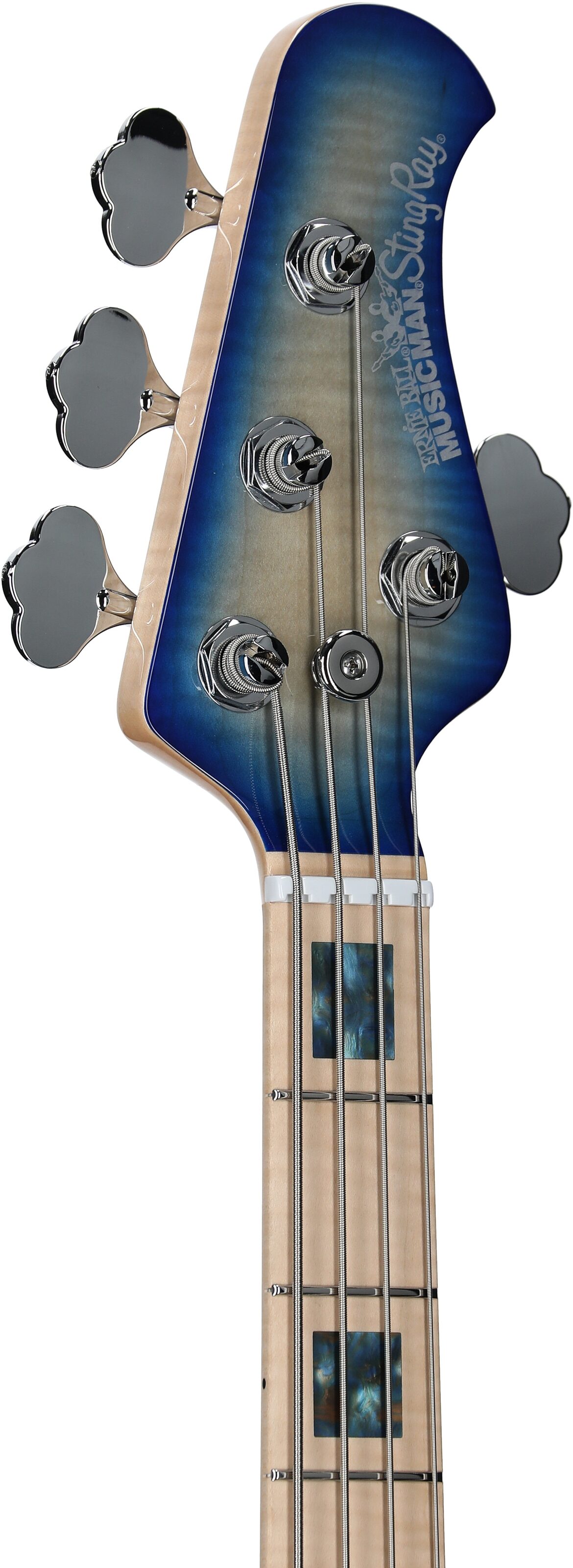 Ernie Ball Music Man BFR StingRay Special Electric Bass, Paua Blue, Serial Number F93768, Headstock Left Front