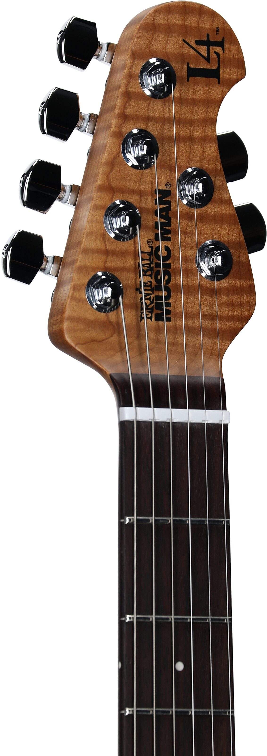 Ernie Ball Music Man Maple Top Luke 4 HH Electric Guitar (with Gig Bag), Afterburn, Serial Number H08890, Headstock Left Front