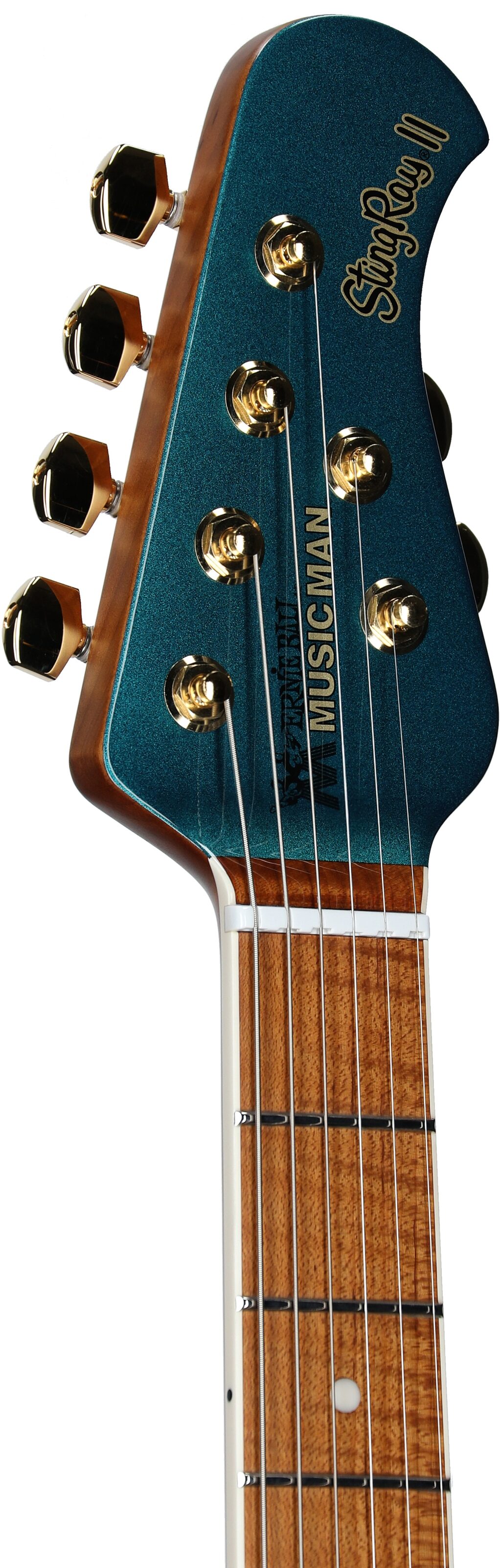 Ernie Ball Music Man StingRay II Cory Wong Deluxe Electric Guitar, Pine Green, Serial Number S12335, Headstock Left Front