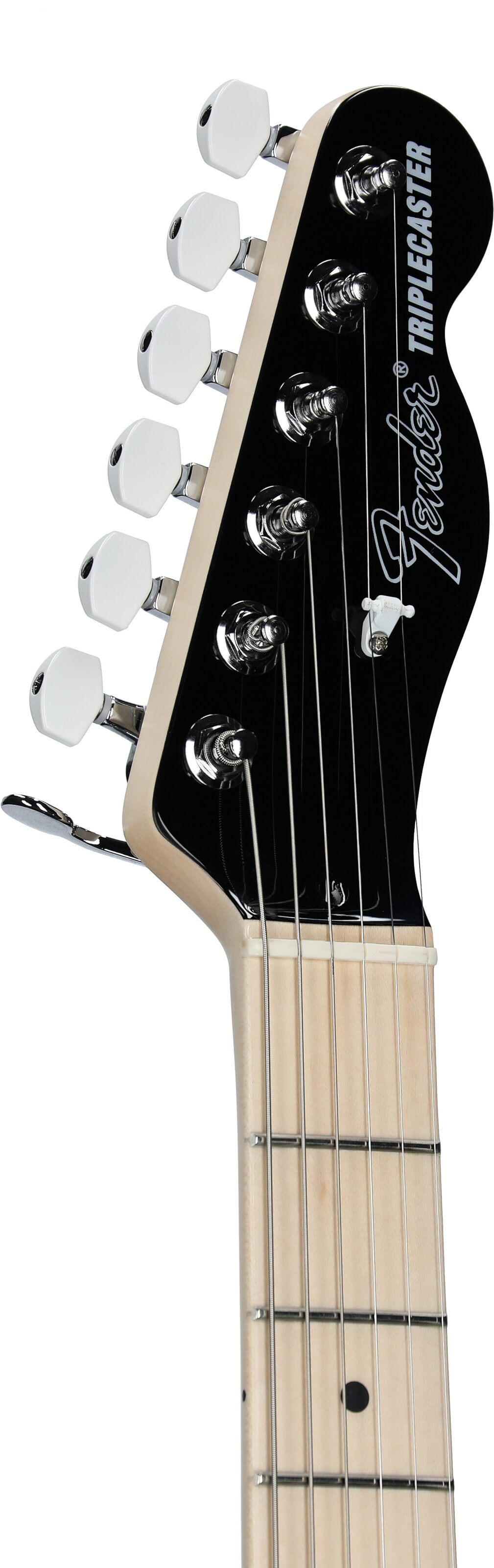 Fender Limited Edition Jack White Triplecaster Telecaster Electric Guitar, Maple Fingerboard (with Case), Black, Serial Number JW241063, Headstock Left Front