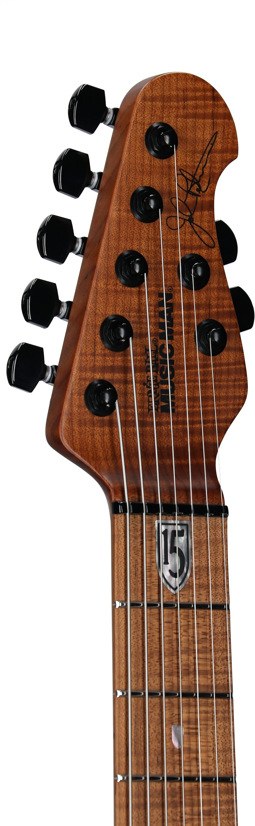 Ernie Ball Music Man John Petrucci JP15 7 Electric Guitar, 7-String (with Case), Amber Waves Flame, Serial Number K07160, Headstock Left Front
