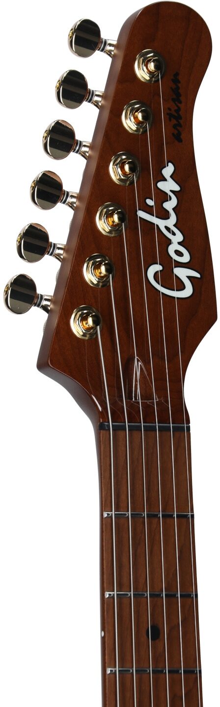 Godin Artisan TC Electric Guitar, Maple Fingerboard (with Case), Whiskey Burst, Serial Number 25314258, Headstock Left Front