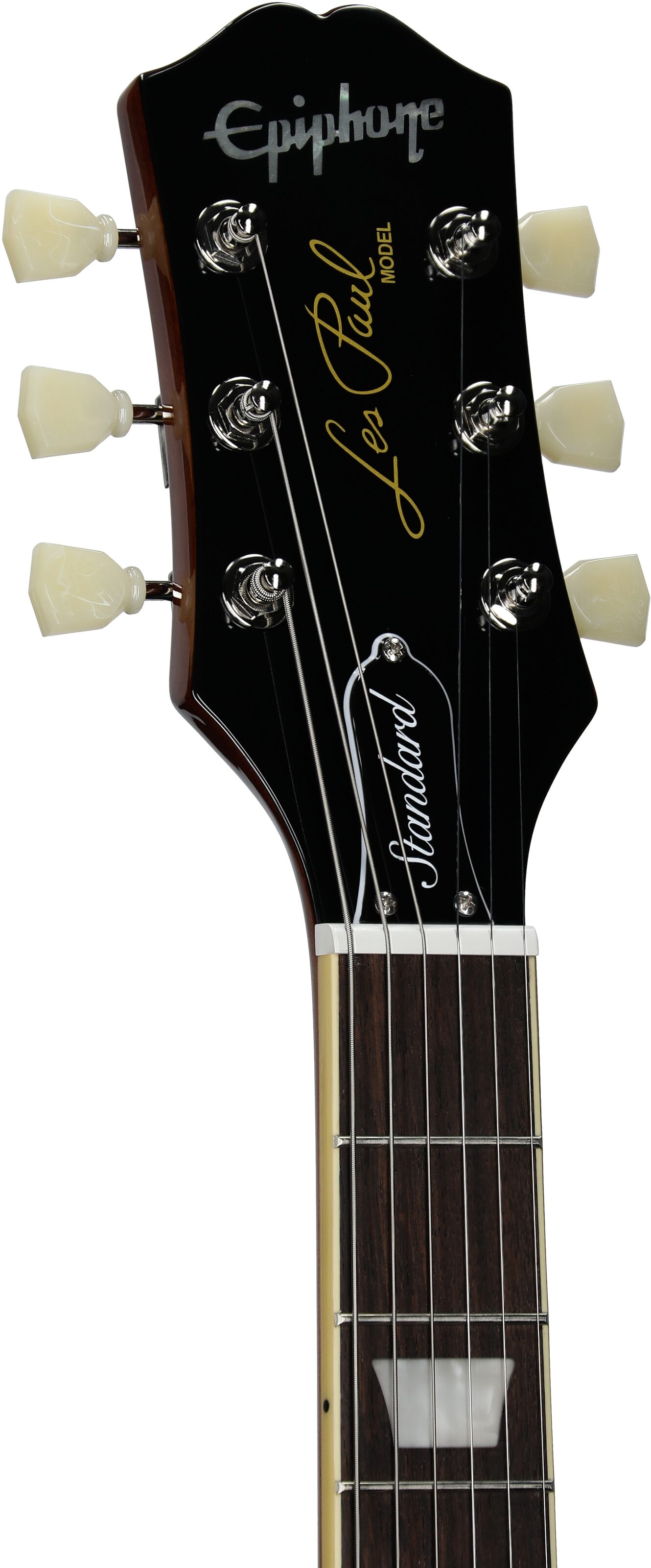 Epiphone Inspired by Gibson Les Paul Standard '50s Electric Guitar (with Gig Bag), Gold Top, Headstock Left Front