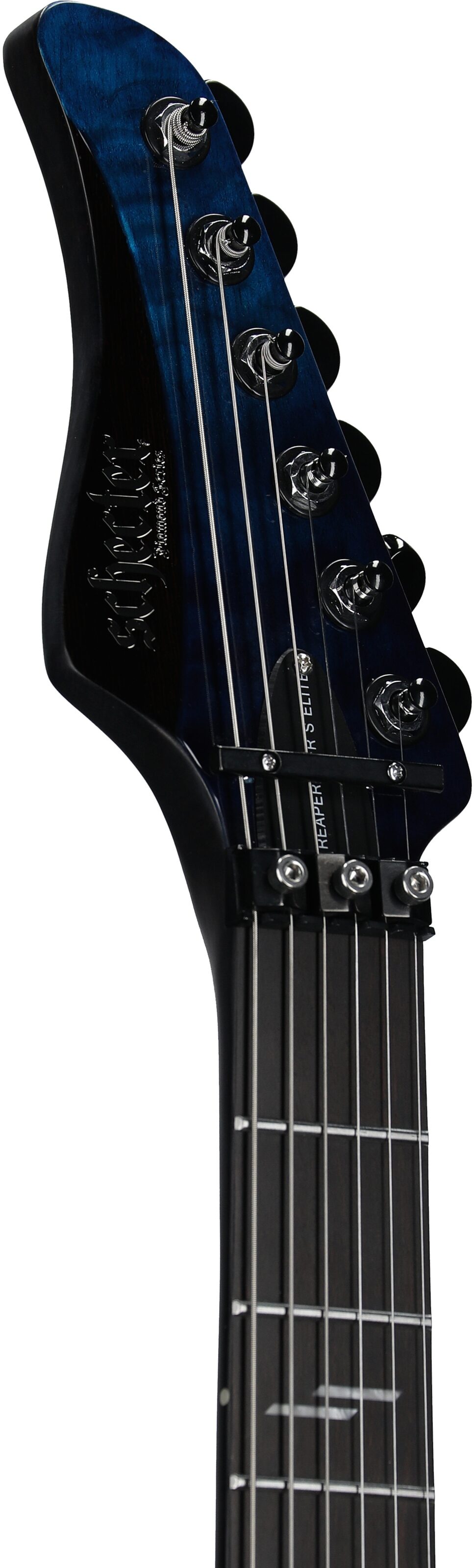 Schecter Reaper 6 FRS Elite Electric Guitar, Deep Ocean Blue, Headstock Left Front