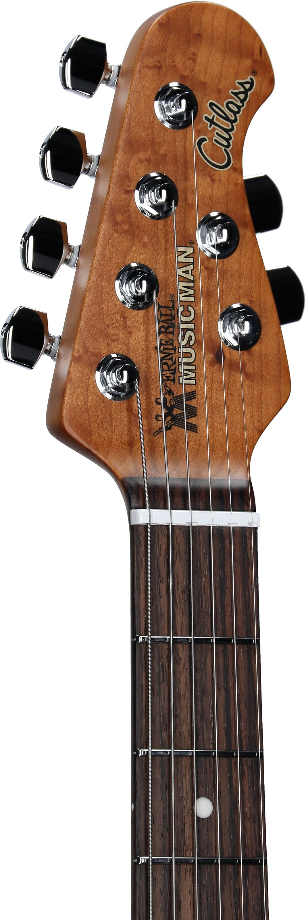 Ernie Ball Music Man Cutlass RS HSS Electric Guitar (with Case), Lakeside Blue, Headstock Left Front