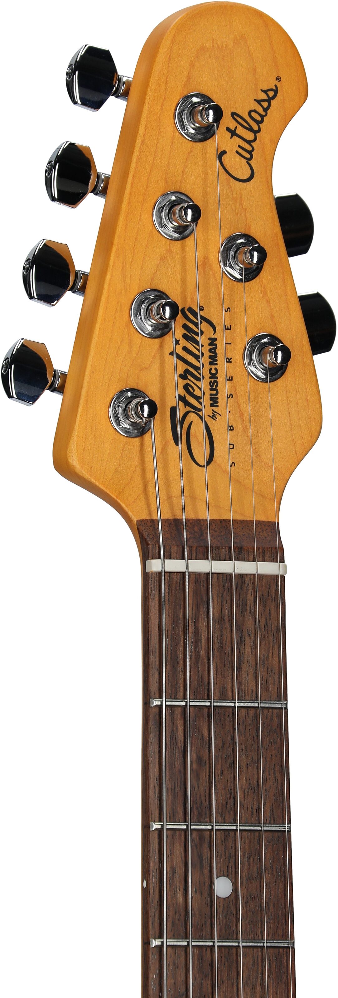 Sterling by Music Man CT30CHSS Cutlass HSS Electric Guitar, Sherwood Green, Headstock Left Front