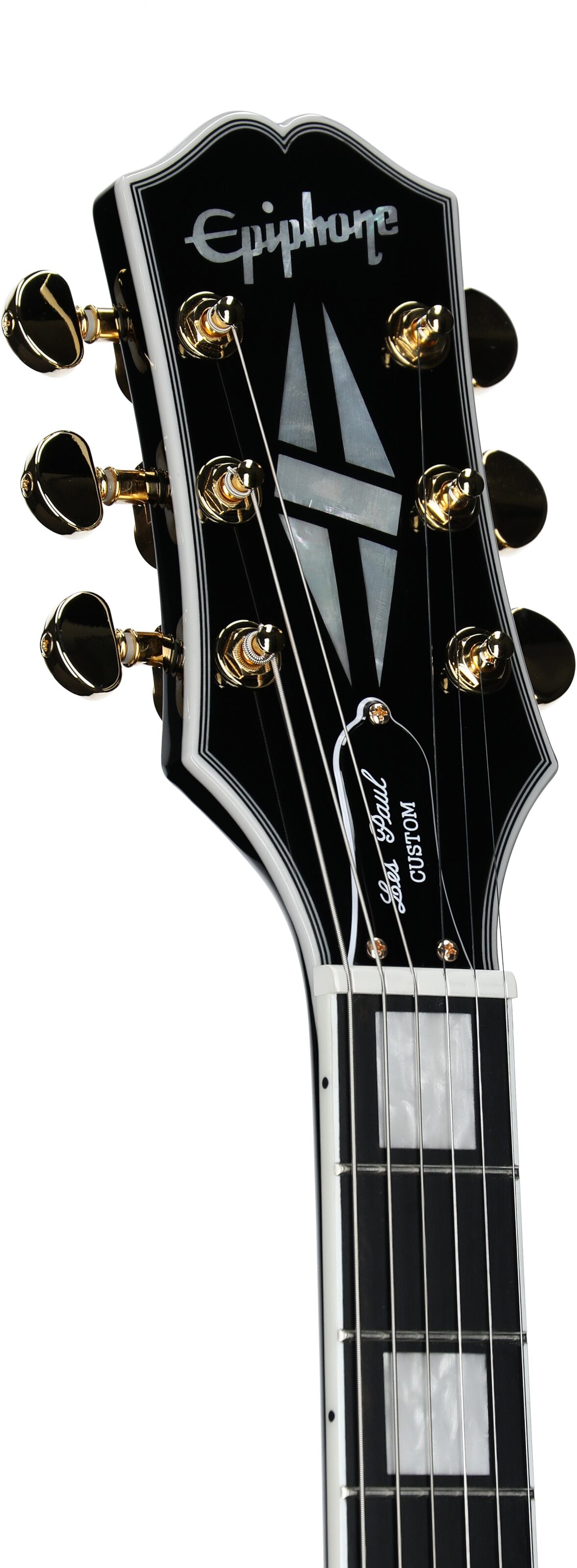 Epiphone Exclusive Les Paul Custom 3-Pickup Electric Guitar (with Soft Case), Ebony, Headstock Left Front