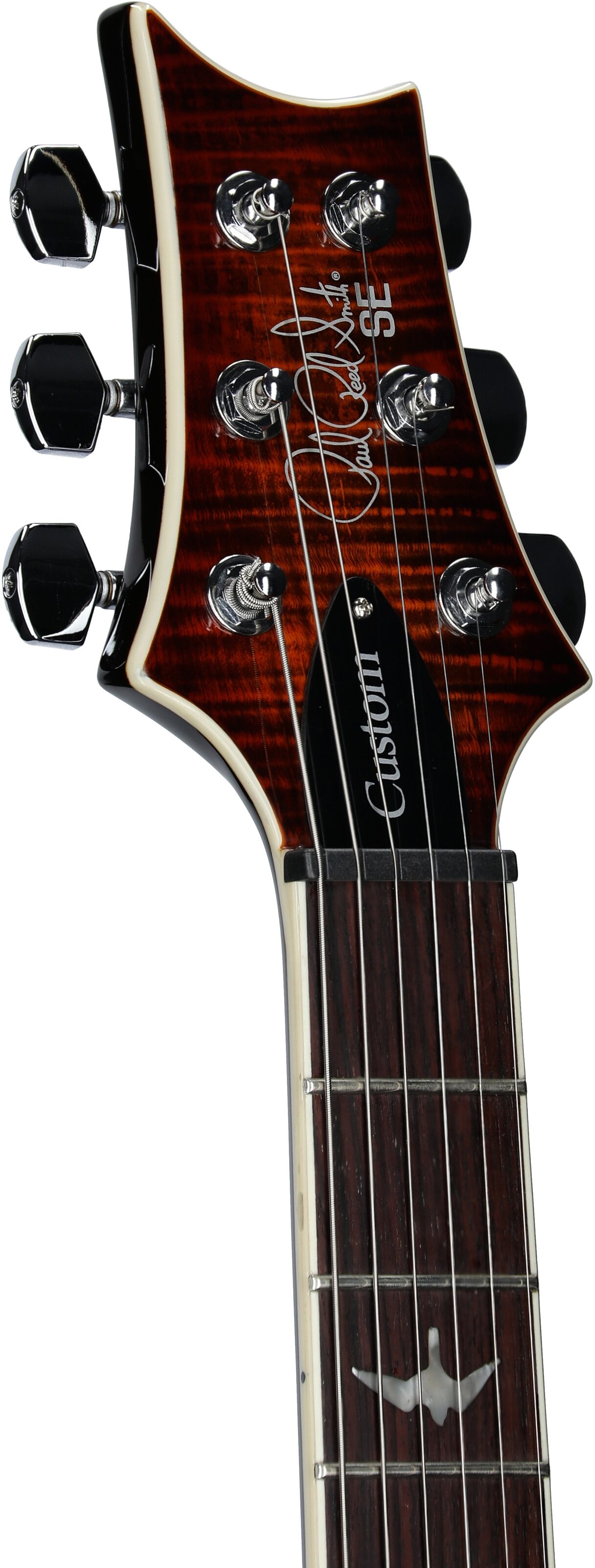 PRS Paul Reed Smith SE Custom 24 Semi-Hollow Piezo Electric Guitar (with Gig Bag), Orange Tiger, Headstock Left Front