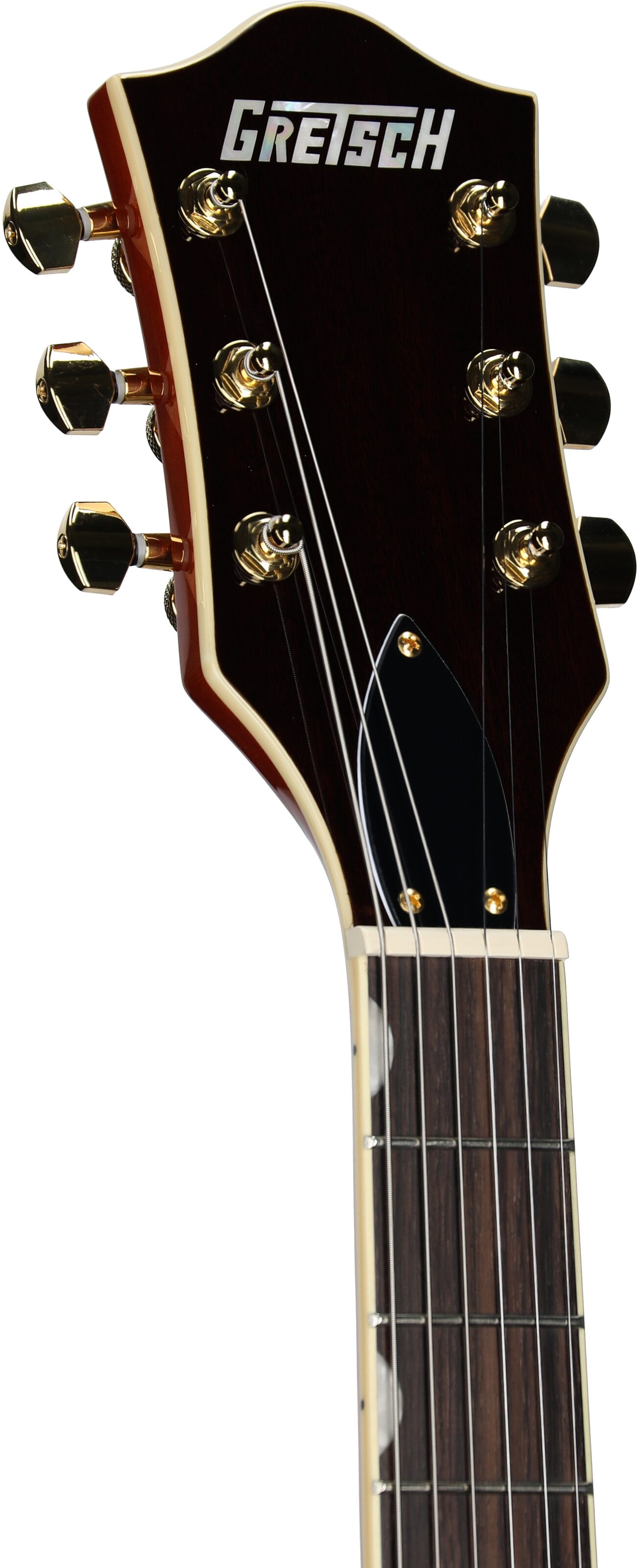 Gretsch Limited Edition Electromatic Broadkaster Electric Guitar (with Case), Flame Okoume Orange, Headstock Left Front