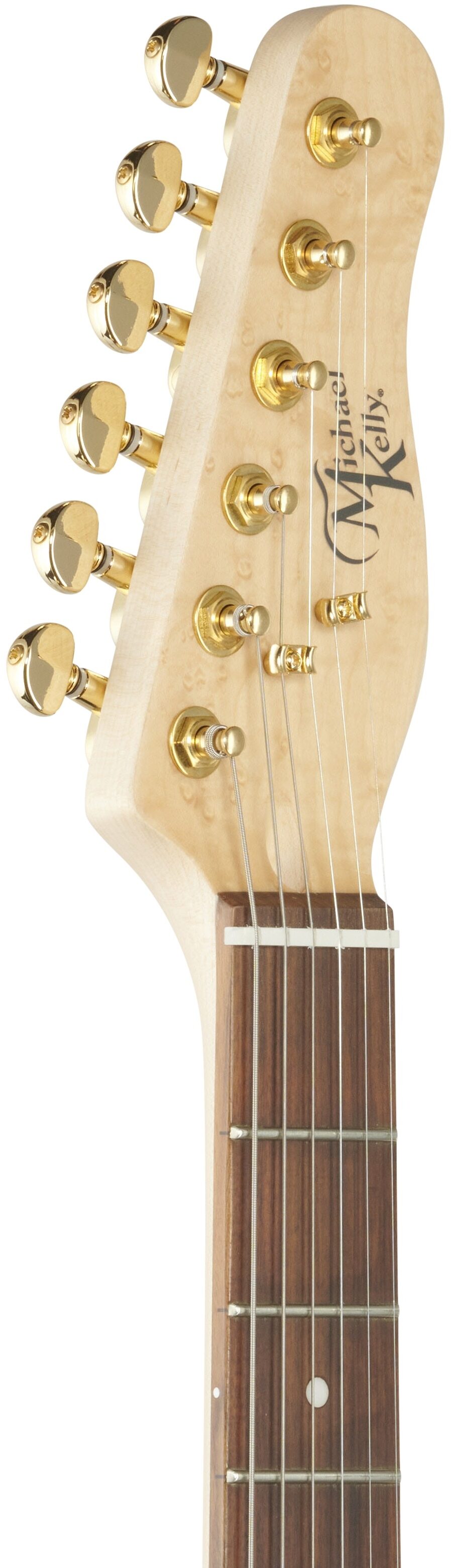 Michael Kelly Custom Collection '60s Burl Ultra Electric Guitar, Pau Ferro Fingerboard, Natural Burl, Headstock Left Front