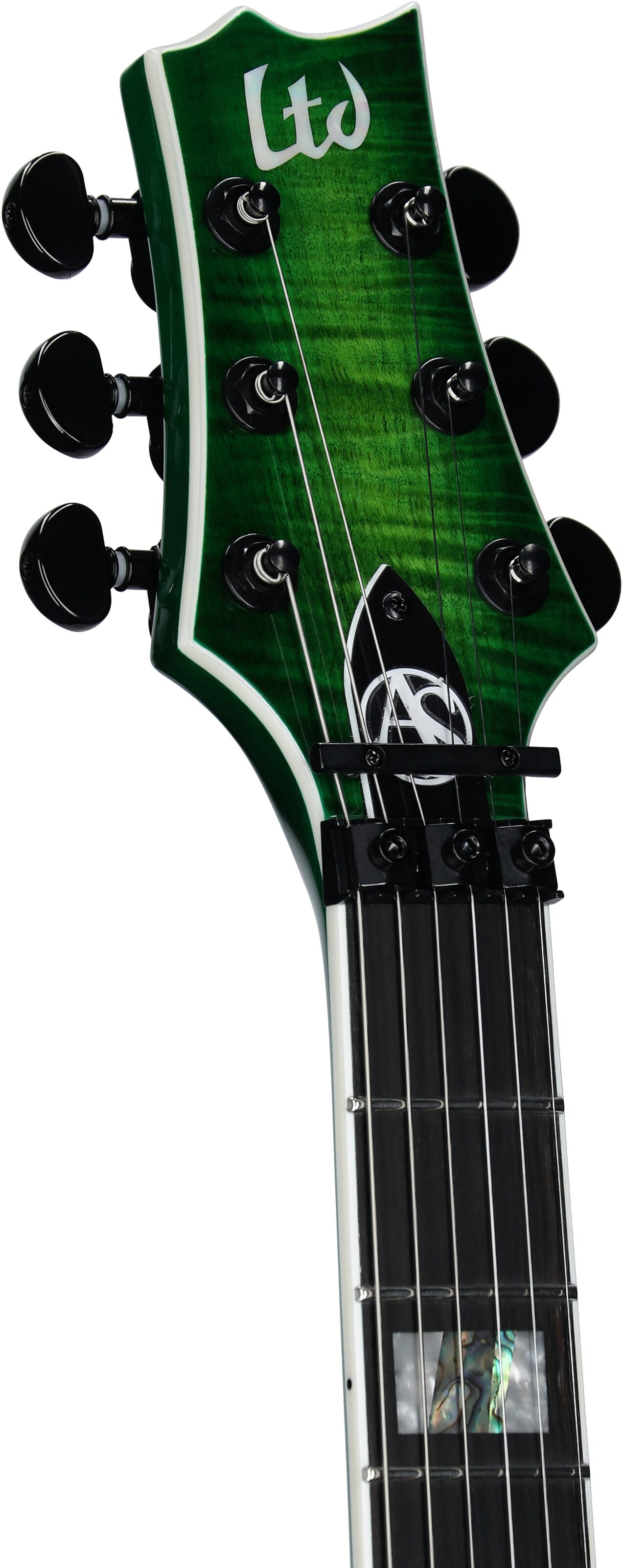 ESP LTD Alex Skolnick AS1 Electric Guitar, Lime Burst, Headstock Left Front