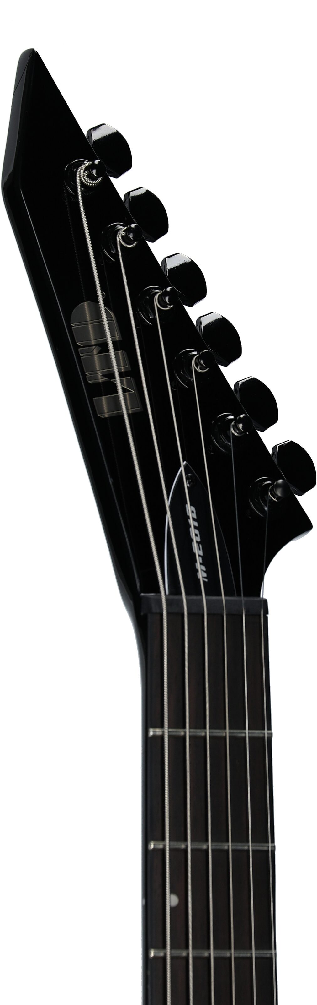 ESP LTD M-201 Baritone HT Electric Guitar, Black, Headstock Left Front