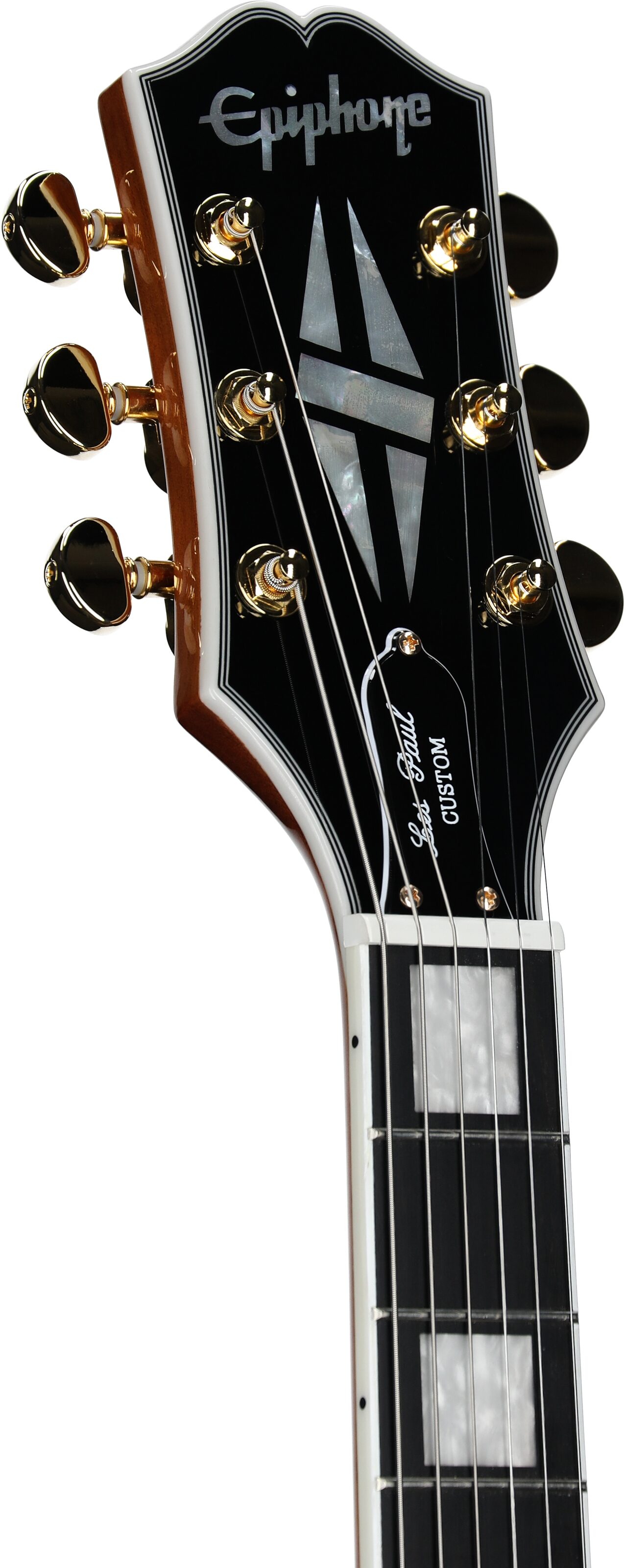 Epiphone Exclusive Les Paul Custom AAA Quilt Top Electric Guitar (with Gig Bag), Transparent Amber, Headstock Left Front