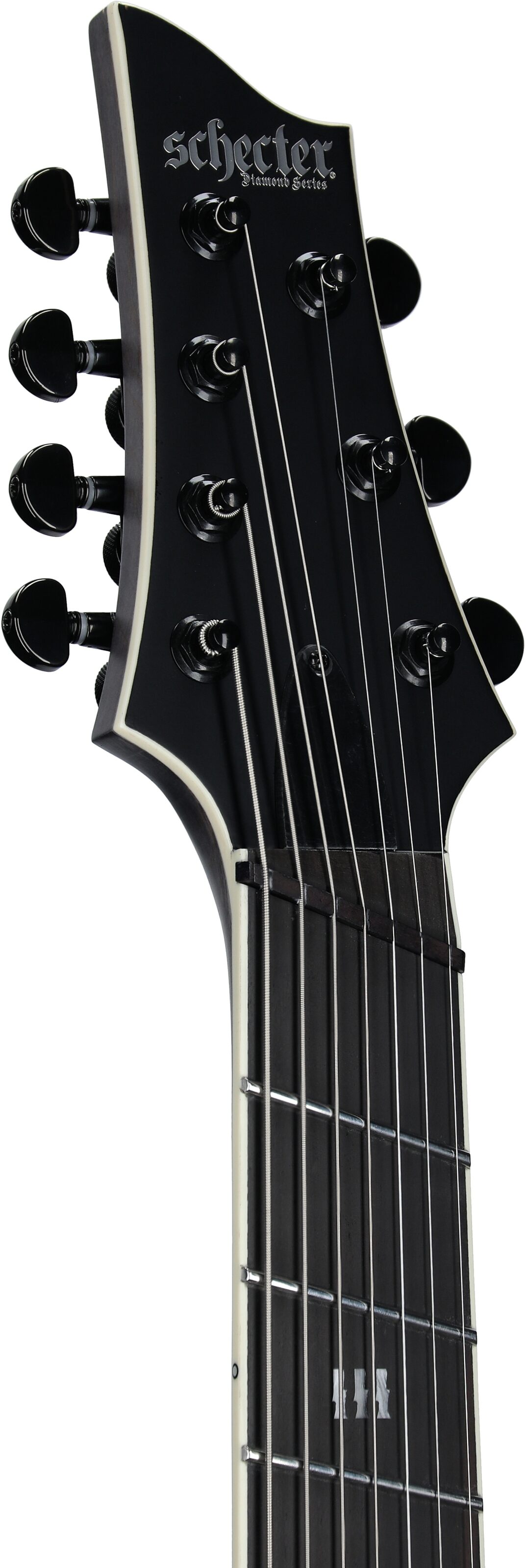 Schecter C-7 Multiscale SLS Elite Evil Twin Electric Guitar, Satin Black, Headstock Left Front